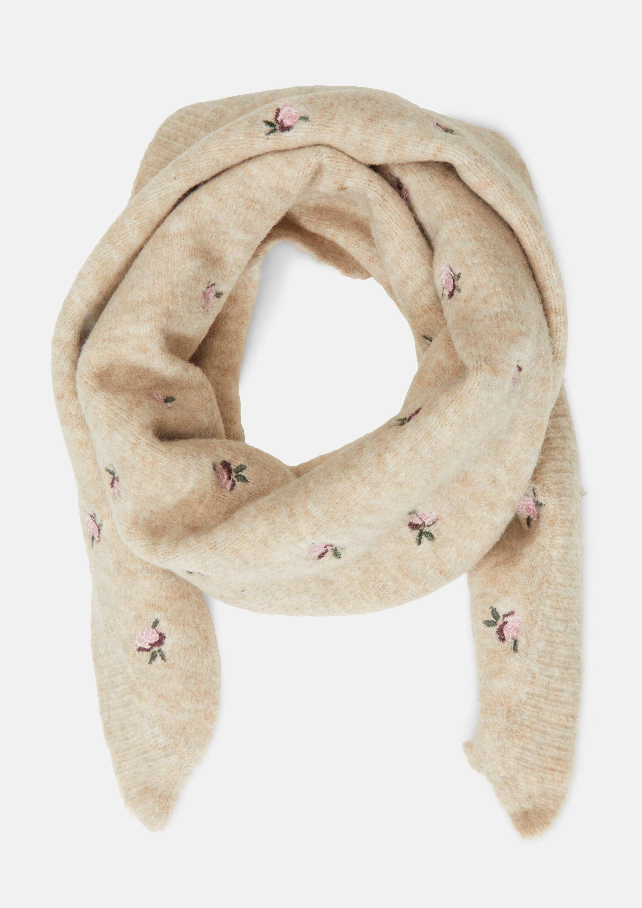 s.Oliver Schal Tuch, Kuscheliger Schal mit floraler Stickerei
