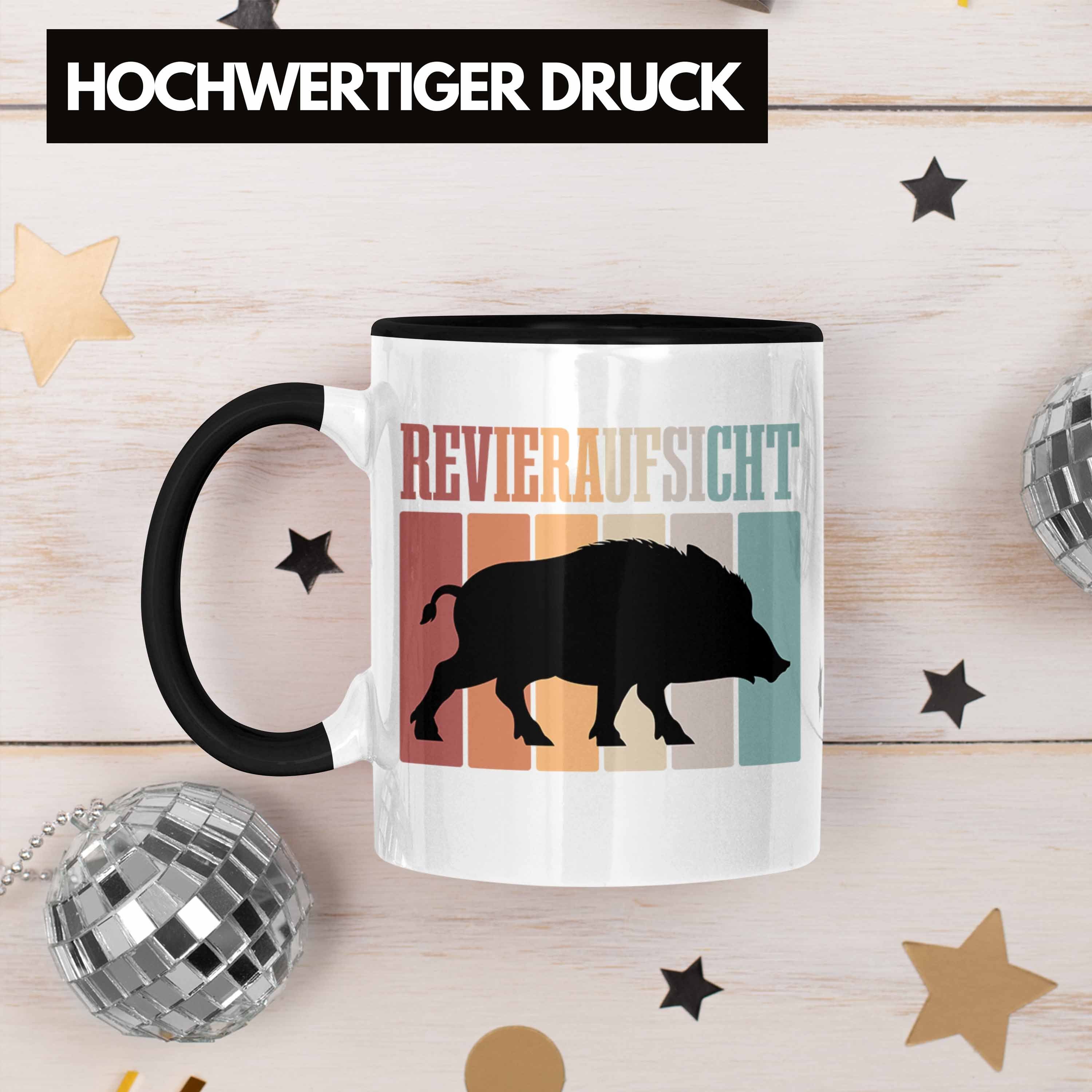 für Trendation Revieraufsicht Geschenkidee Geschenk Tasse Schwarz Tasse Jäger Wildschwein Jäger