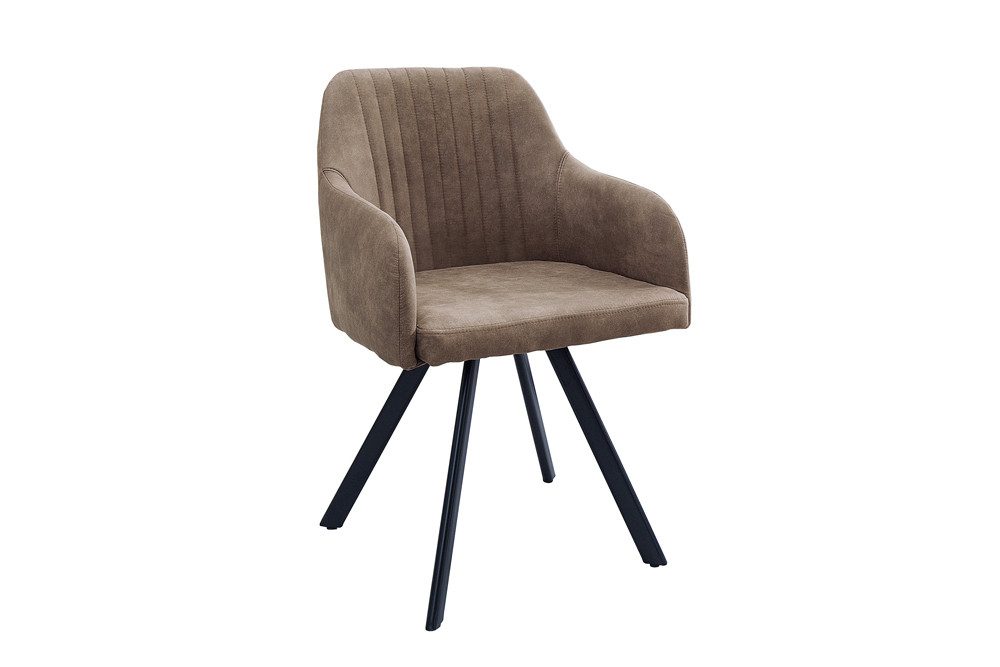 riess-ambiente Polsterstuhl LUCCA antik taupe/schwarz – Microfaser, mit Armlehne, Metall-Beine (Einzelartikel, 1 St), bequeme Polsterung im Retrolook – ideal für Esszimmer oder Küche
