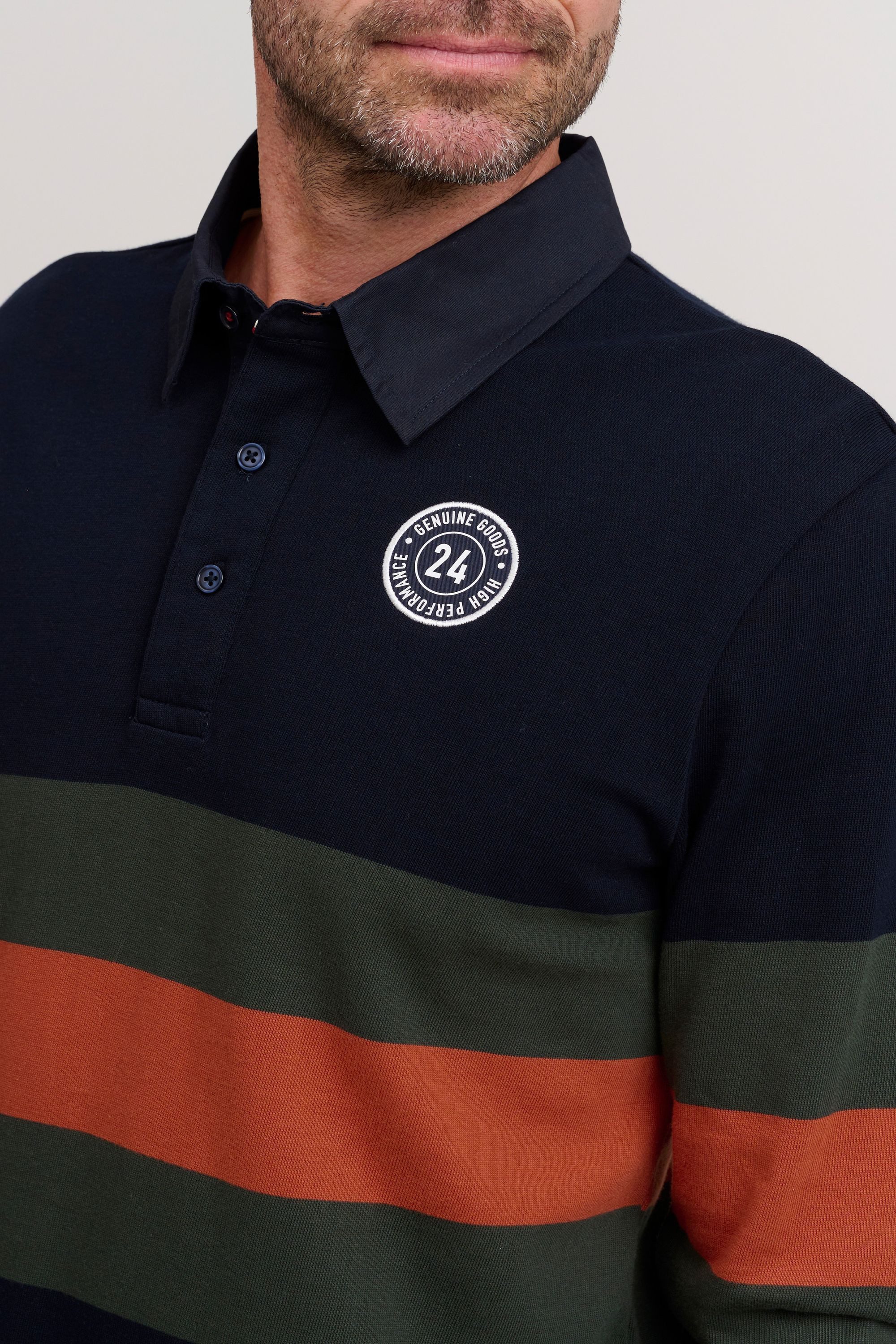 FQ1924 Langarm-Poloshirt FQMikkael Modisches Langarmshirt mit Streifen-Muster
