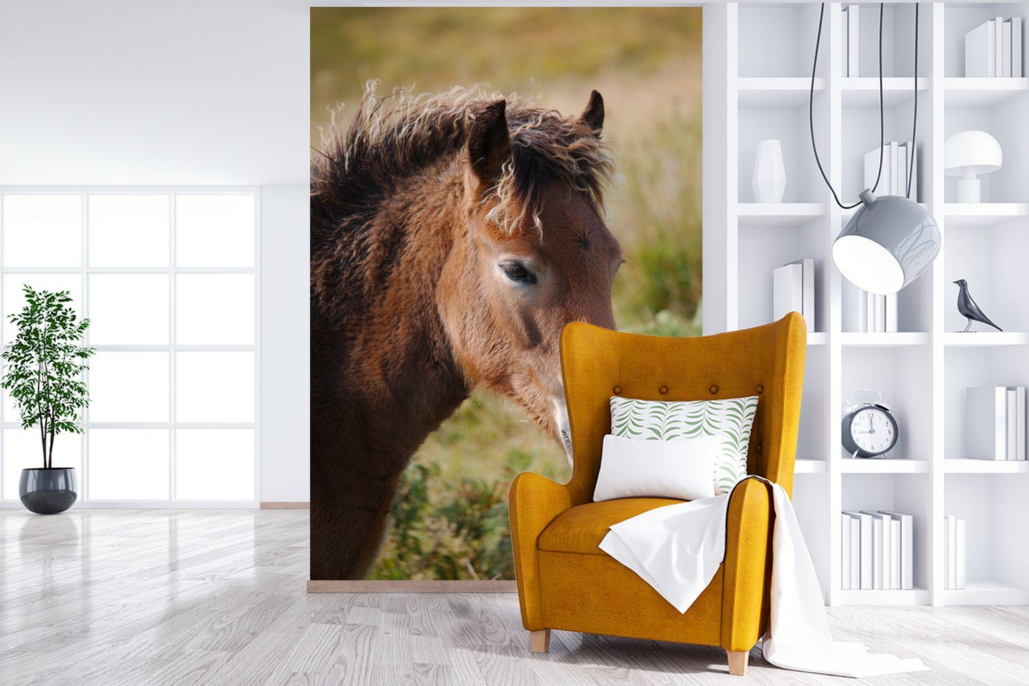 MuchoWow (3 Tapete Wohnzimmer, - Fototapete bedruckt, Pferd - Vinyl Pony Porträt, St), für Wandtapete Montagefertig Matt,