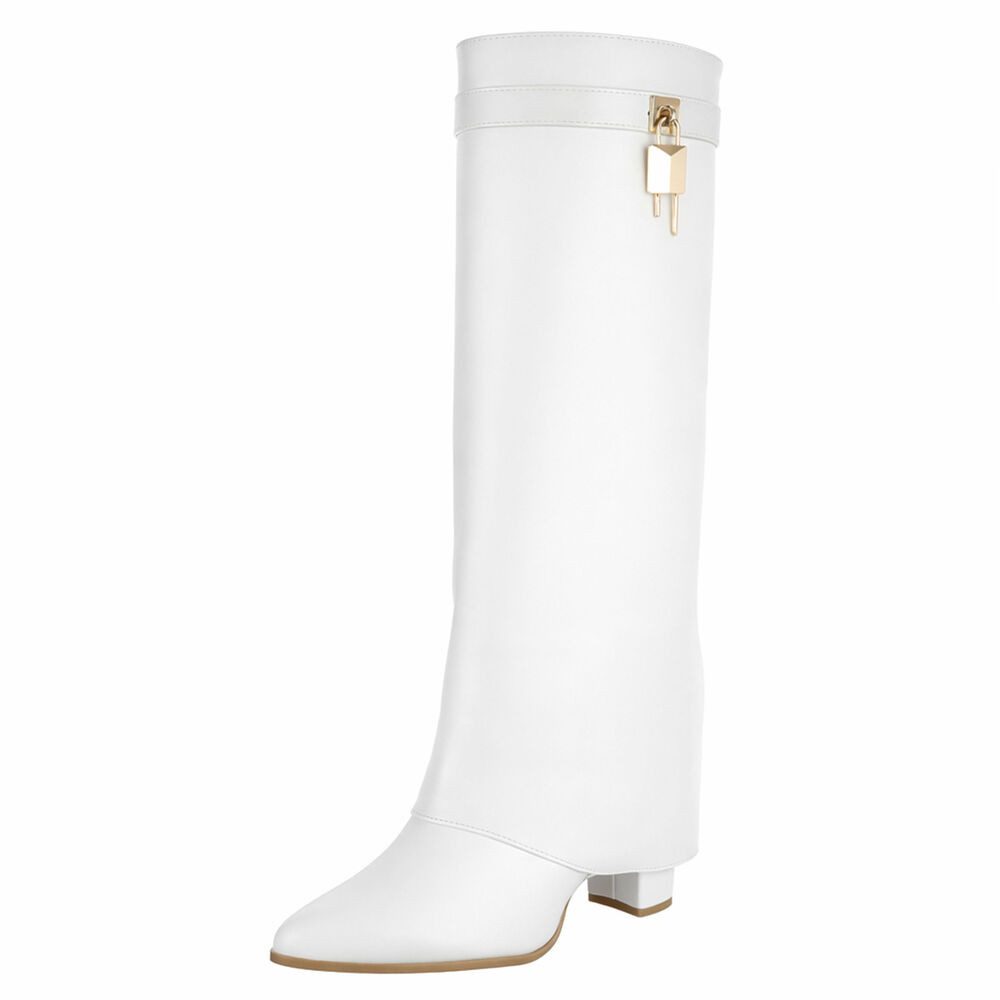 Ital-Design Elegante Stiefel mit hohem Schaft und Blockabsatz für Damen High-Heel-Stiefel (90948406) Blockabsatz Stiefel in Weiß