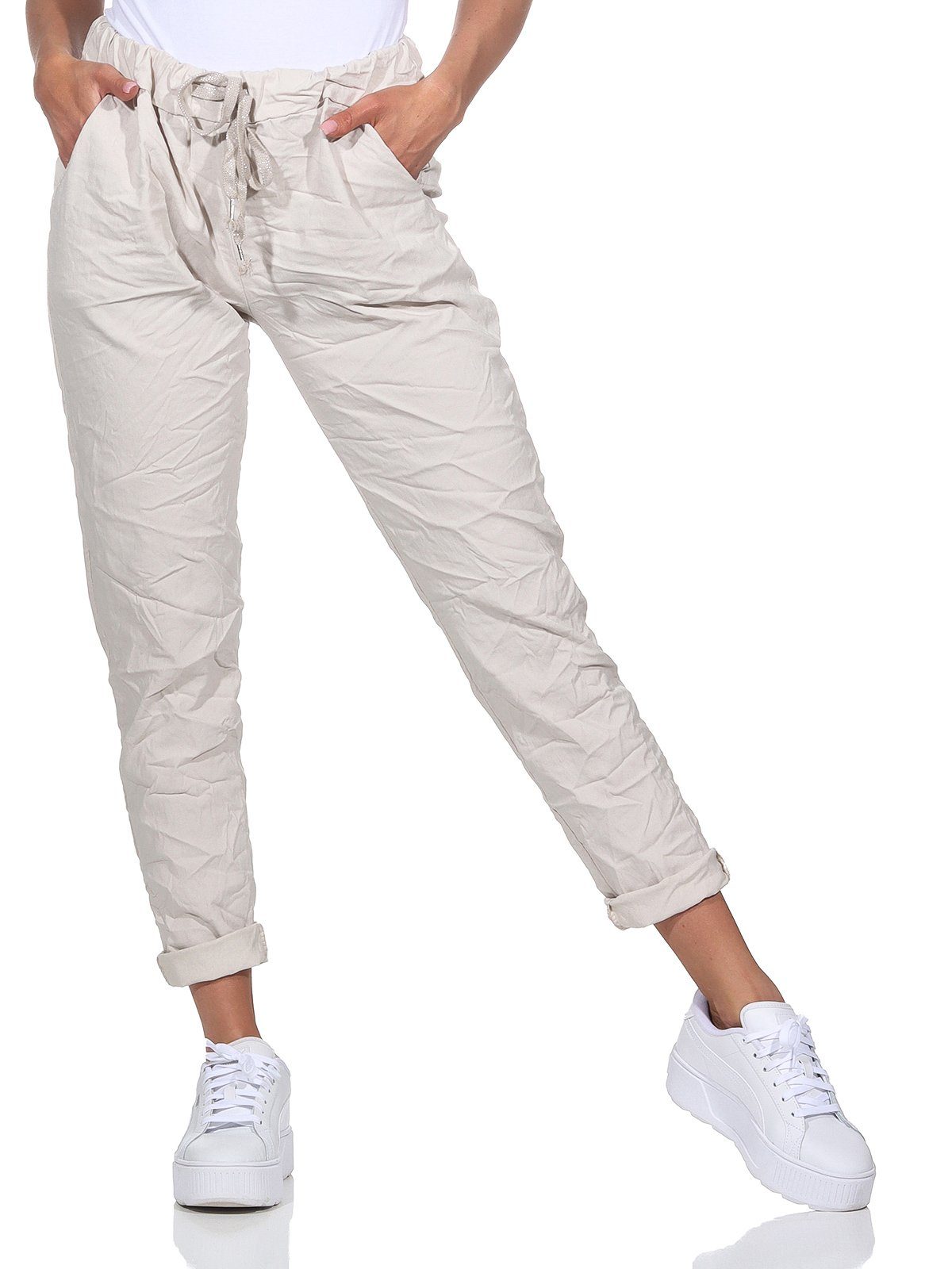 Aurela Damenmode Schlupfhose Sommerhose Damen Chinohose leichte Schlupfhose Stretch-Jeans in modischen Sommerfarben, max. Körpergröße 1,69m