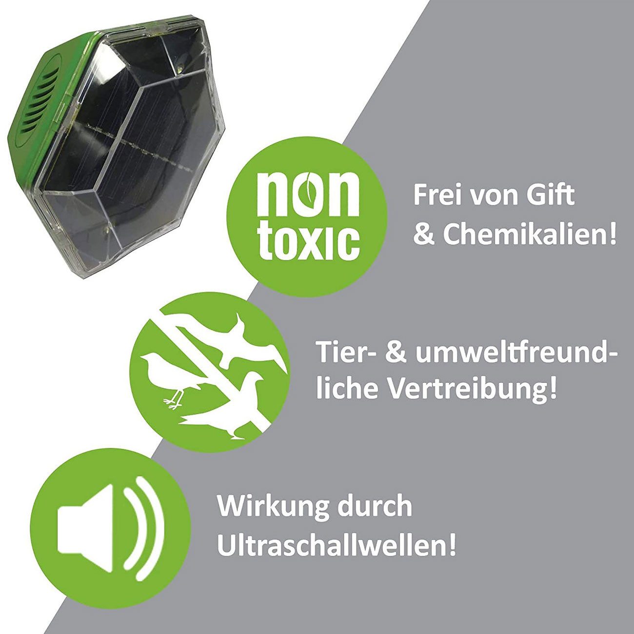 ISOTRONIC Ultraschall-Tierabwehr 2in1 Vogelschreck Ultraschall & Licht, Solar + Akku, 100-150m², IP43, 1-tlg., mit Ultraschall & Lichtsignal für 100-150m² – Bild 4 von 5