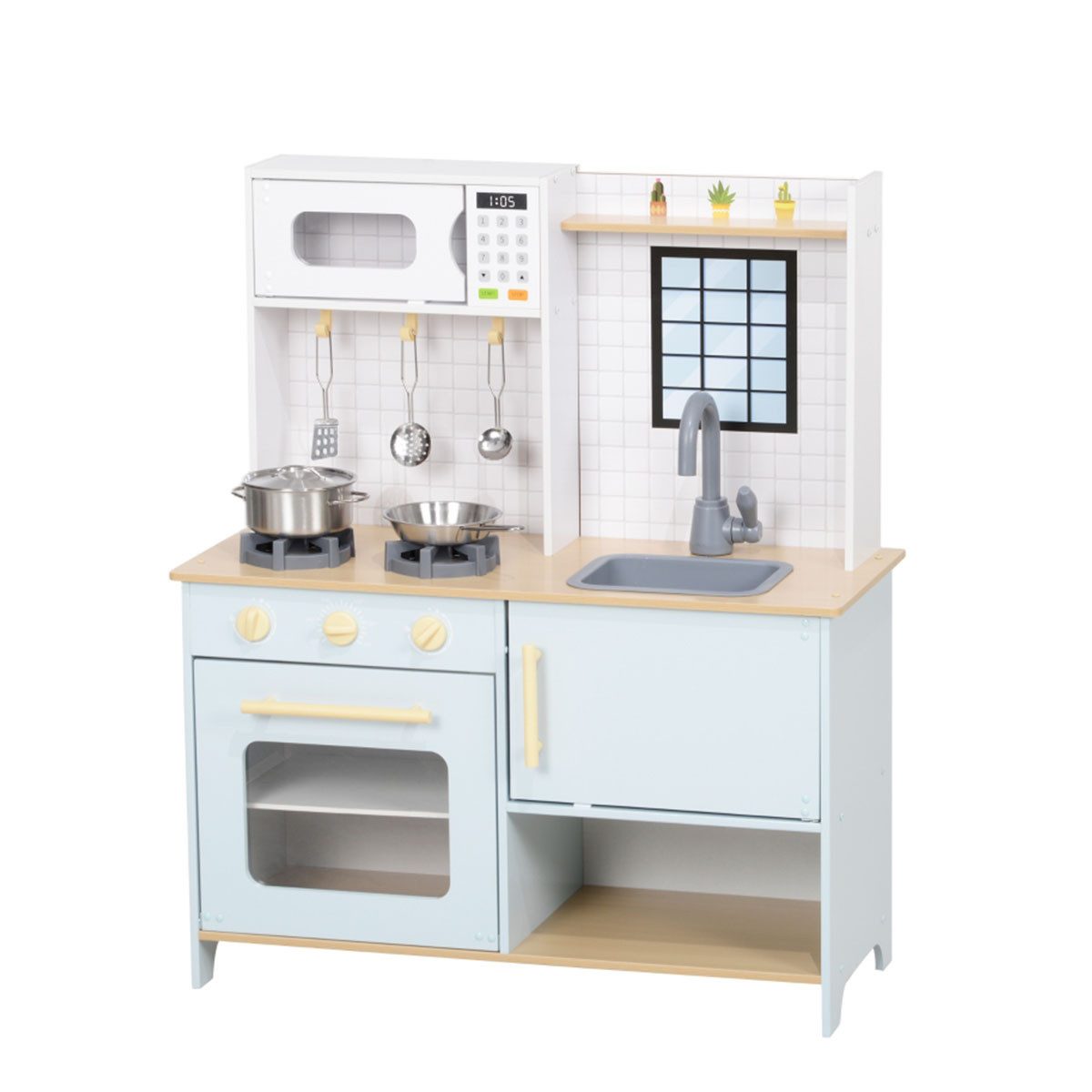 XDeer Spielküche Spielküche Kinderküche mit Mikrowelle, Herd und Backofen, Kochutensilien Kinderküchen-Spielset Rollenspiel Blau