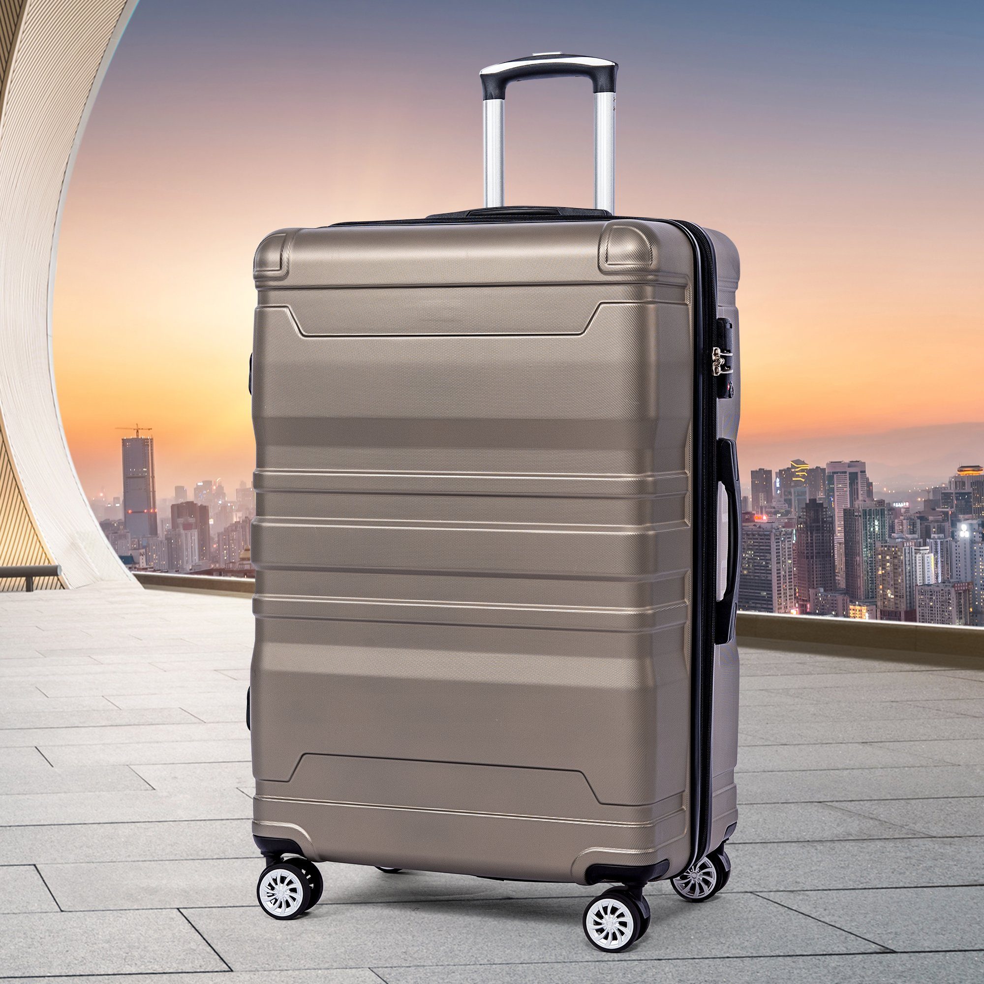 Koffer Koffer und TSA-Schloss mit TSA-Schloss Universalrad, Universalrad, mit Seitengriff Erweiterbar, Handgepäckkoffer WISHDOR Gold Hartschalen-Handgepäck, und