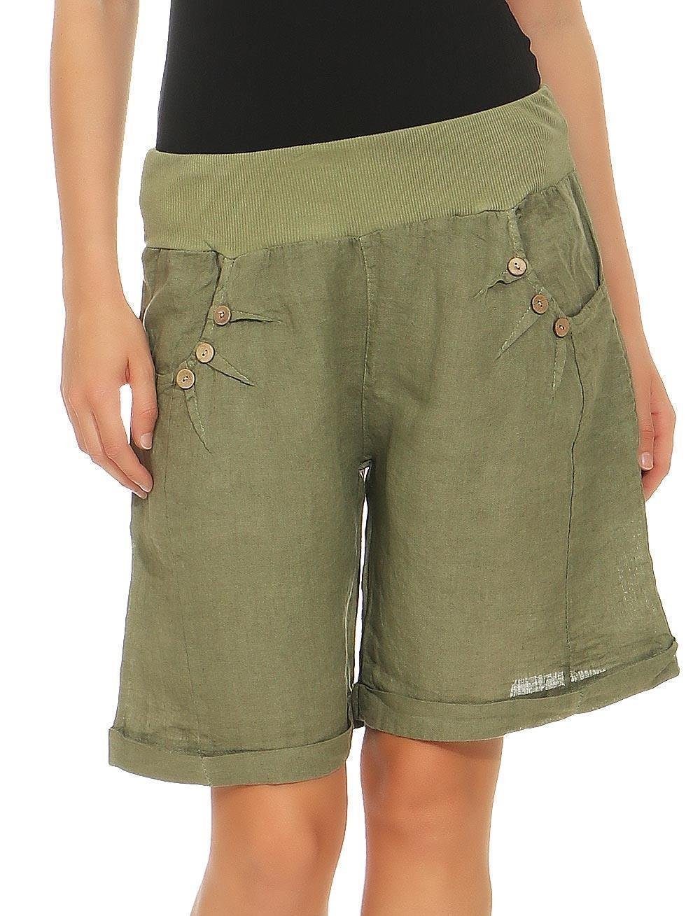 malito more than fashion Leinenhose 8024 Bermuda aus Leinen Shorts oliv