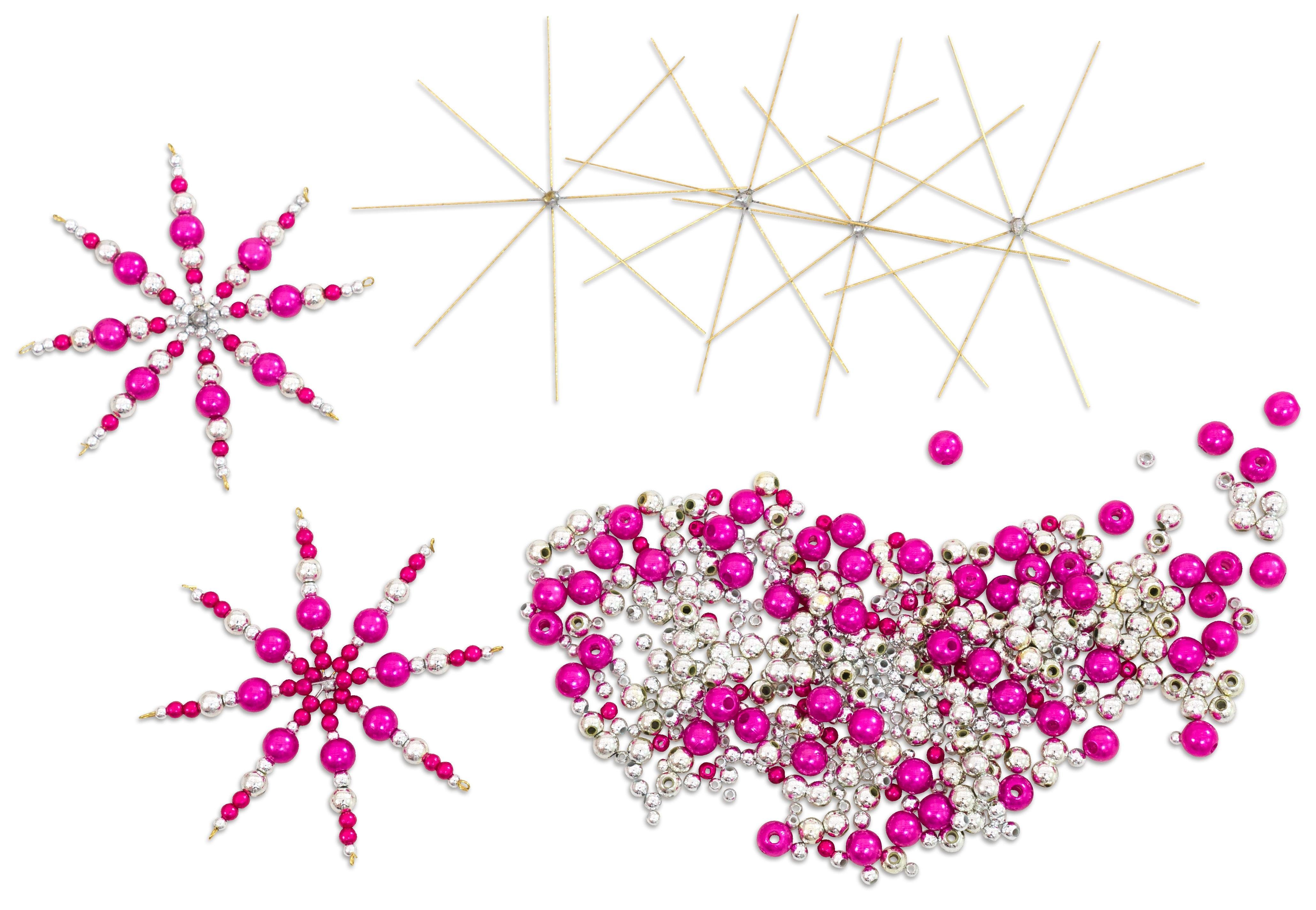 Betzold Bastelperlen Drahtsterne-Komplett-Set - Bastelset Weihnachtsdeko, (Set für 12 Drahtsterne), inkl. 900 verschiedene Perlen