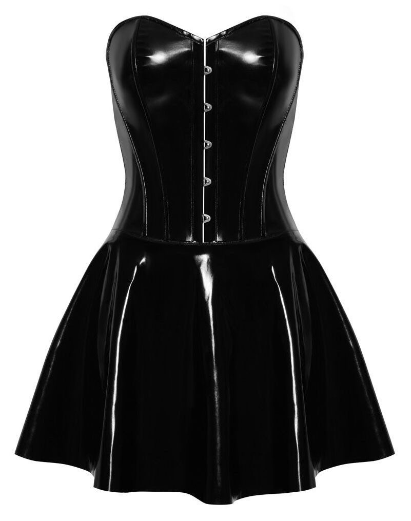 Minikleid mit Corsagen-Oberteil in Lackoptik, ärmellos, mit Schnürung