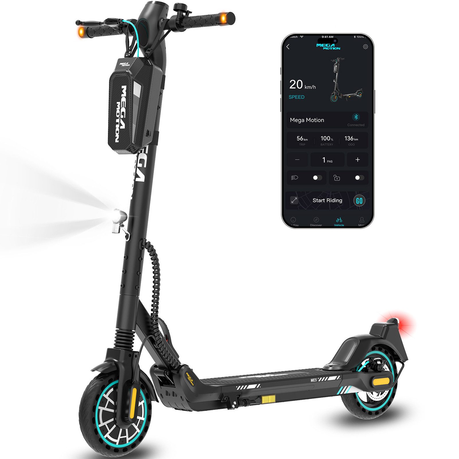 Mega Motion E-Scooter ME5 Elektroroller mit Straßenzulassung ABE, 20 km/h