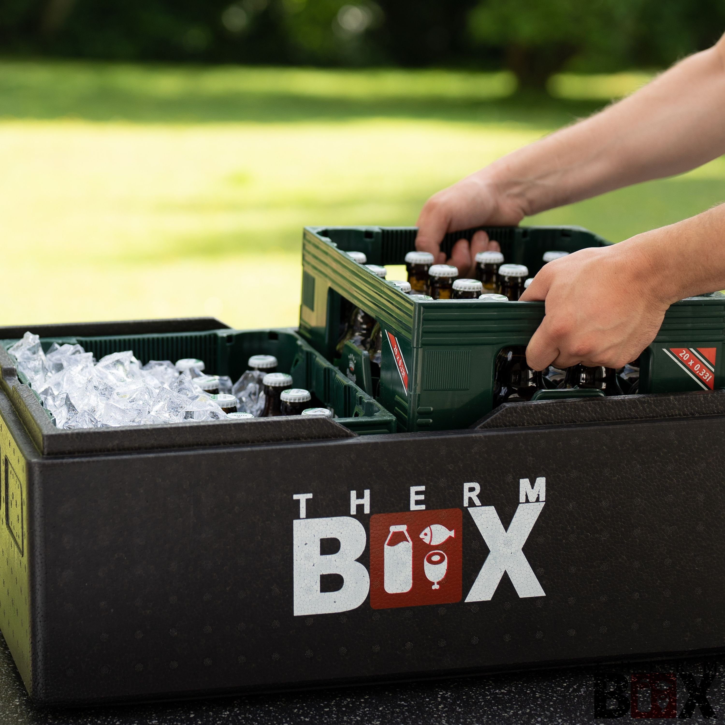 0-tlg., Thermobehälter Wiederverwendbar, im Karton), (1, 53-Liter Warmhaltebox mit Styroporbox Box für Profibox Thermobox Innen: Kiste E2 Deckel 62,5x42,5x22cm THERM-BOX - Styropor-Piocelan, Kühlbox B53