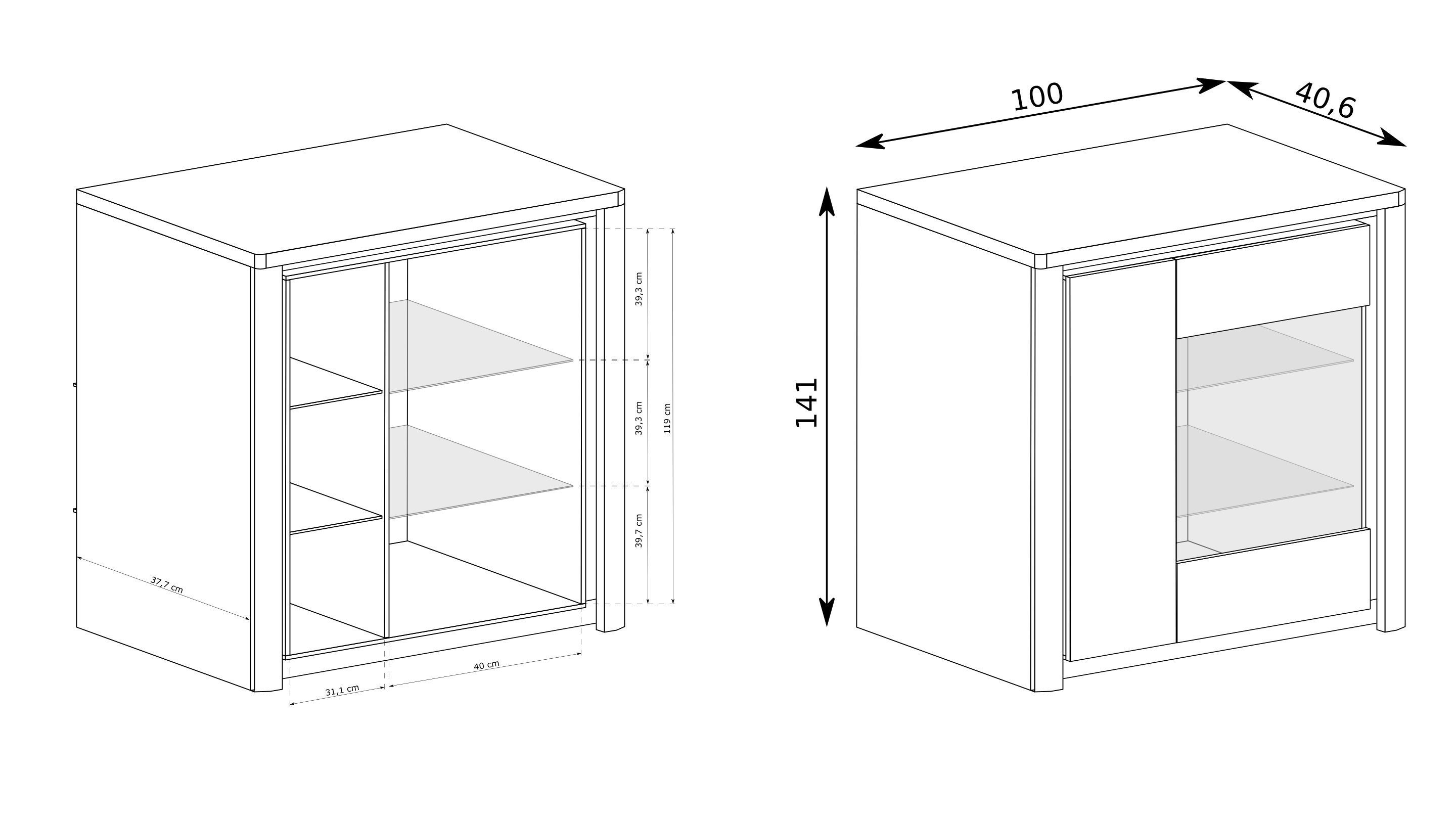 Masseno Glasvitrine VARUS 141 x 100 cm Vitrine Vitrinenschrank mit 2 Türen Eichefarben