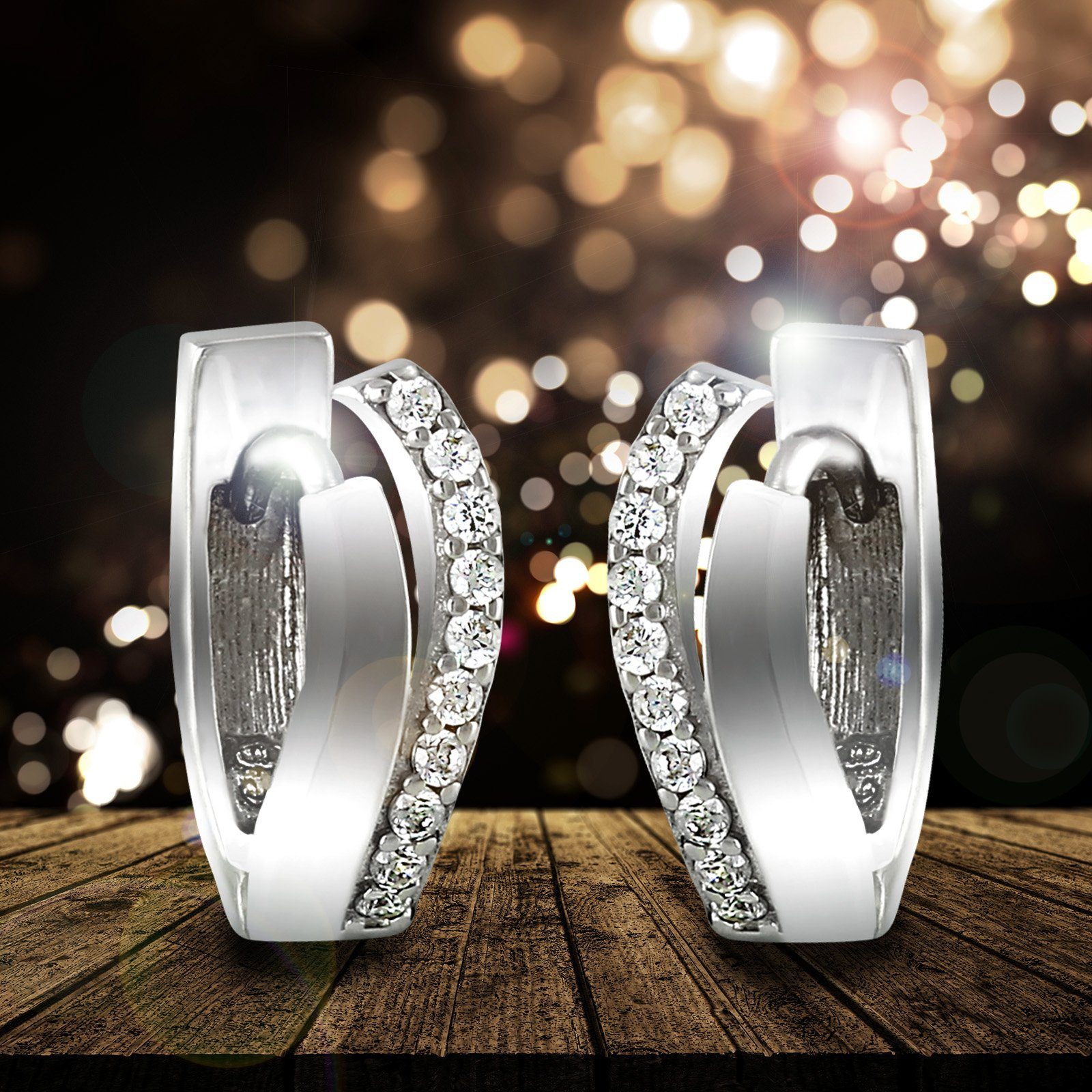 SilberDream Paar Creolen SilberDream Ohrringe Zirkonia 925 Silber (Creolen), Damen Creolen Doppel-Welle aus 925 Sterling Silber, Farbe: silber, wei