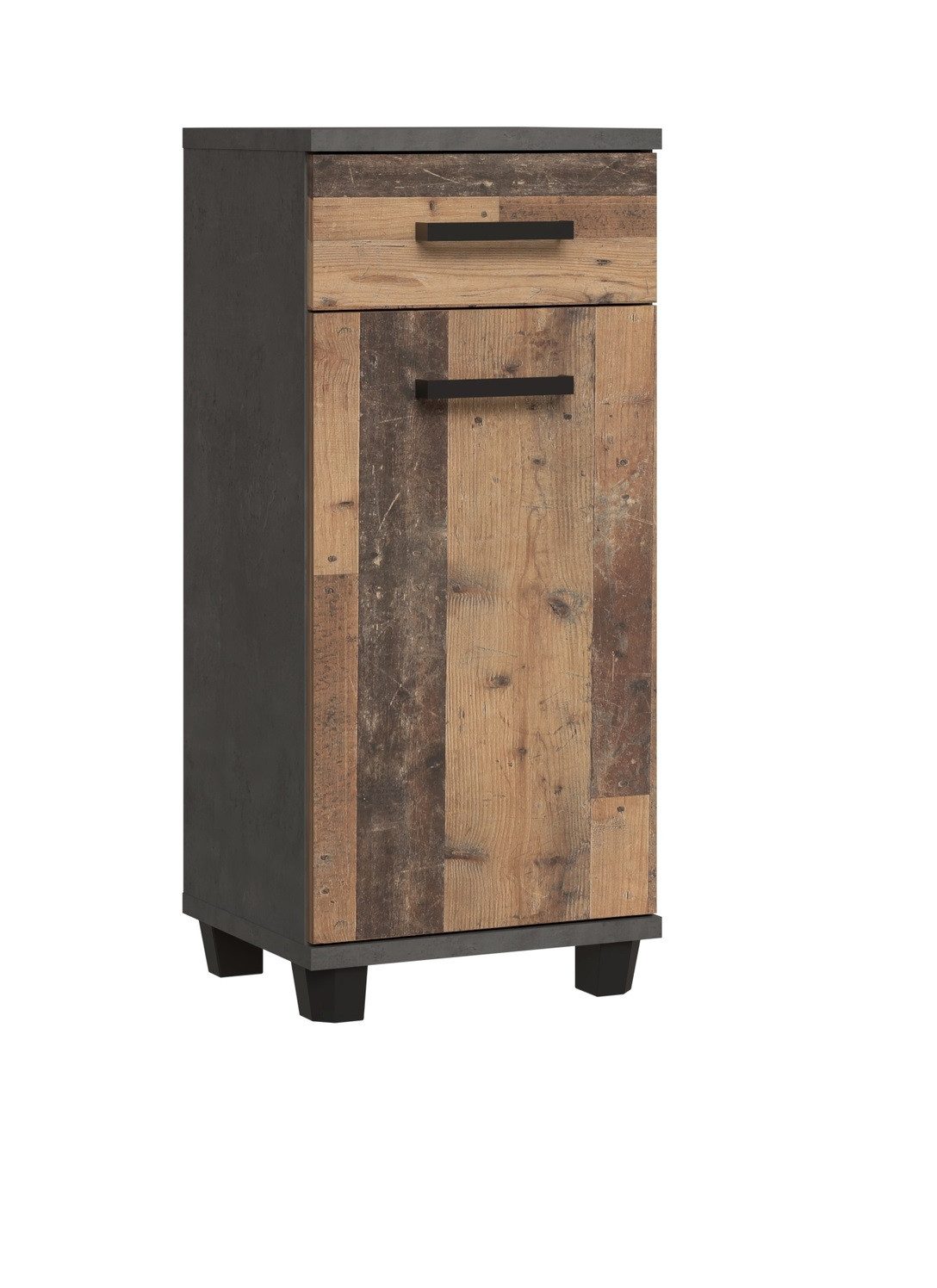 FORTE Badkommode 1 Tür, 1 Schub, Old-Wood Dekor / Betonoptik - 40,2x90,8x34,8cm B/H/T