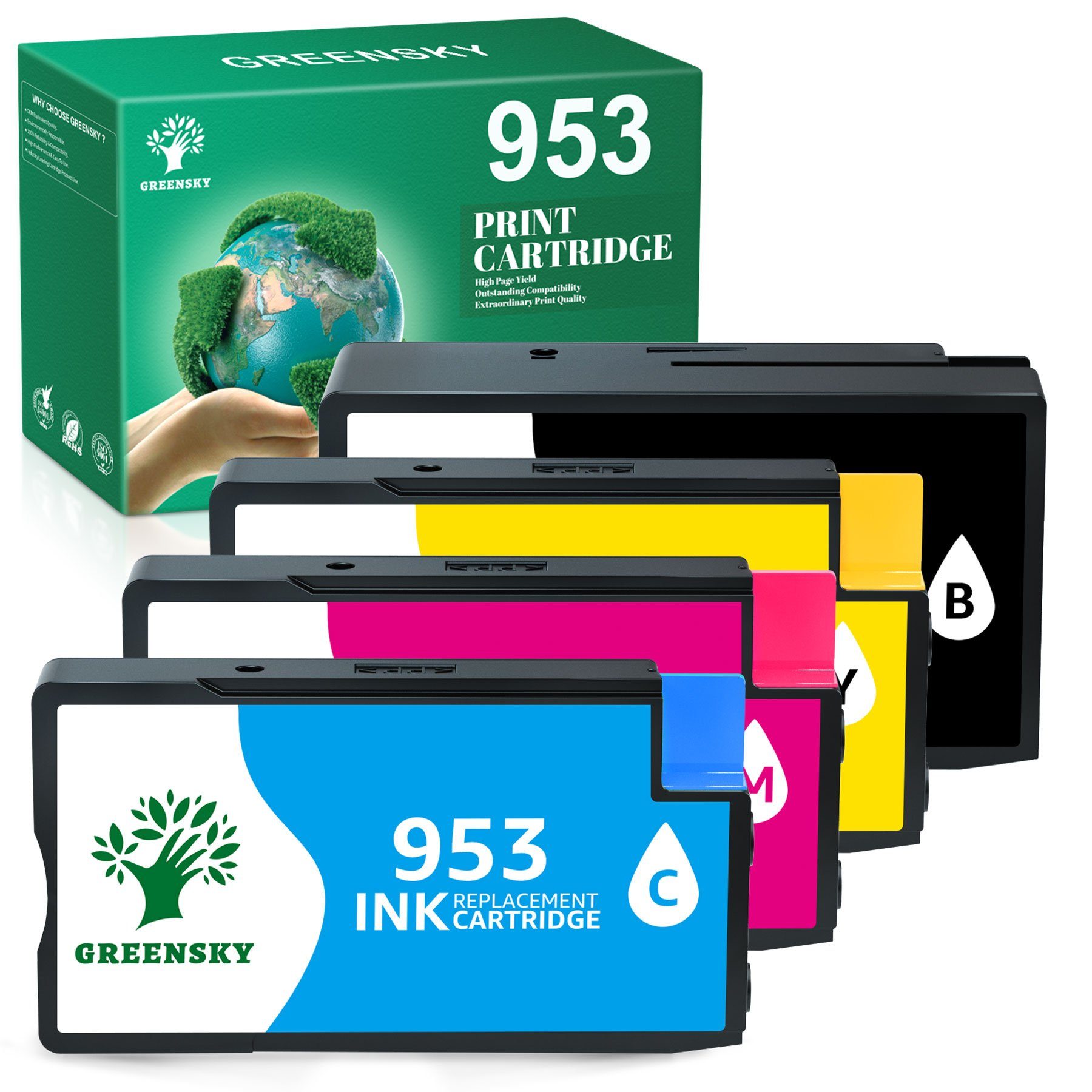 (4-tlg) Tintenpatrone Multipack 7730 OfficeJet Druckerpatronen 7720 Greensky für 953XL HP