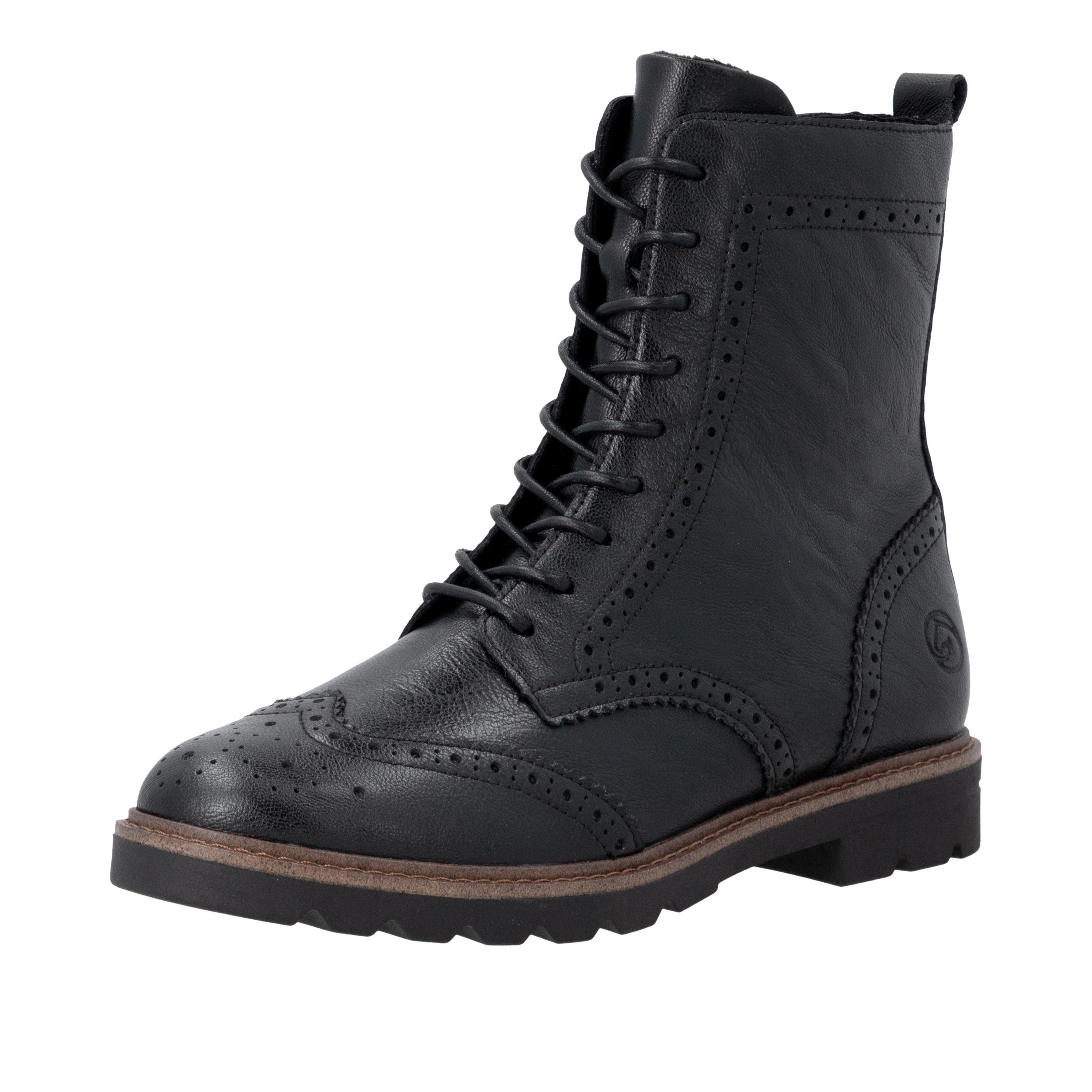 Remonte Schnürstiefelette Blockabsatz, Schnürboots mit Ziernähten und Lyralochmuster