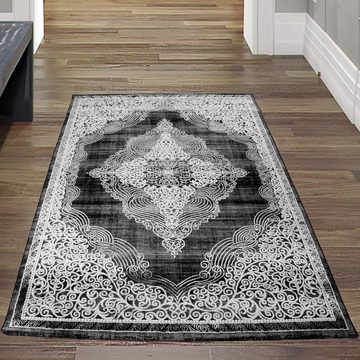 Teppich Orientalischer Teppich mit Verzierungen in creme auf schwarz, Teppich-Traum, rechteckig, Höhe: 1 mm