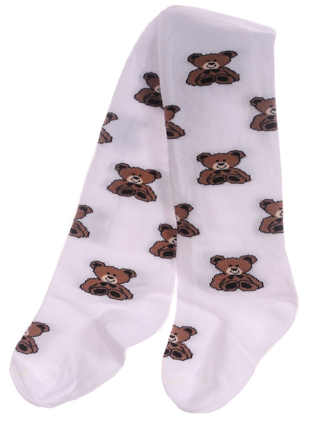 Martinex Strumpfhose Strumpfhosen für Babys und Kinder in Weiß gemustert mit Bärchen 92 98 weich, warm, elastisch mit Bärchen-Muster