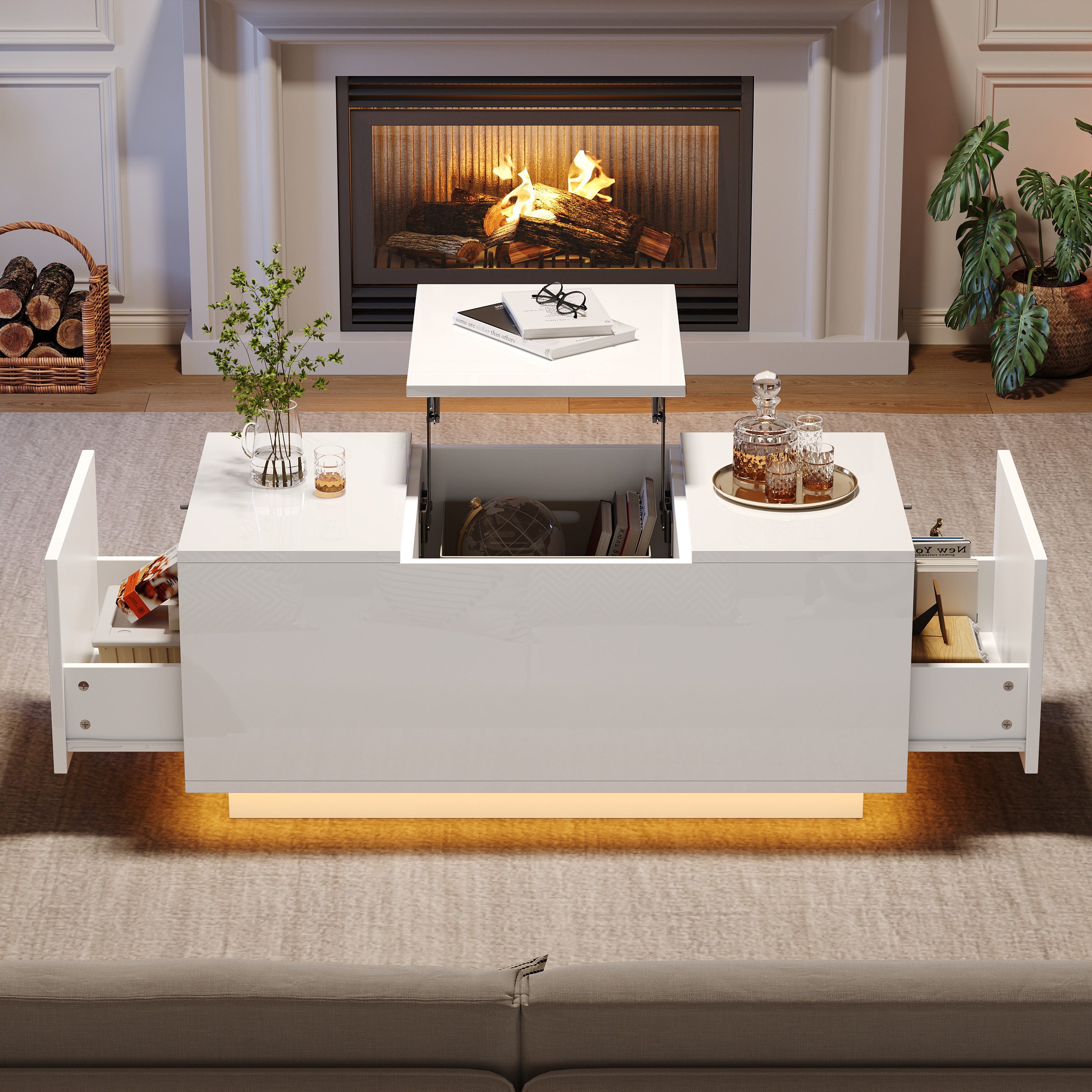 Merax Couchtisch hochglanz Lift-Top Sofatisch mit Hebeplatte (Kaffeetisch W günstig online kaufen