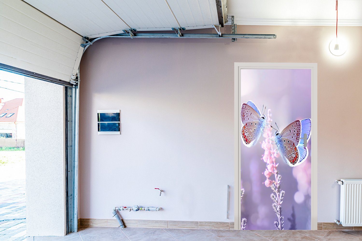 MuchoWow Türtapete Schmetterling - Lavendel - St), Tür, - für cm Fototapete Türaufkleber, 75x205 Matt, Blumen (1 Lila, bedruckt