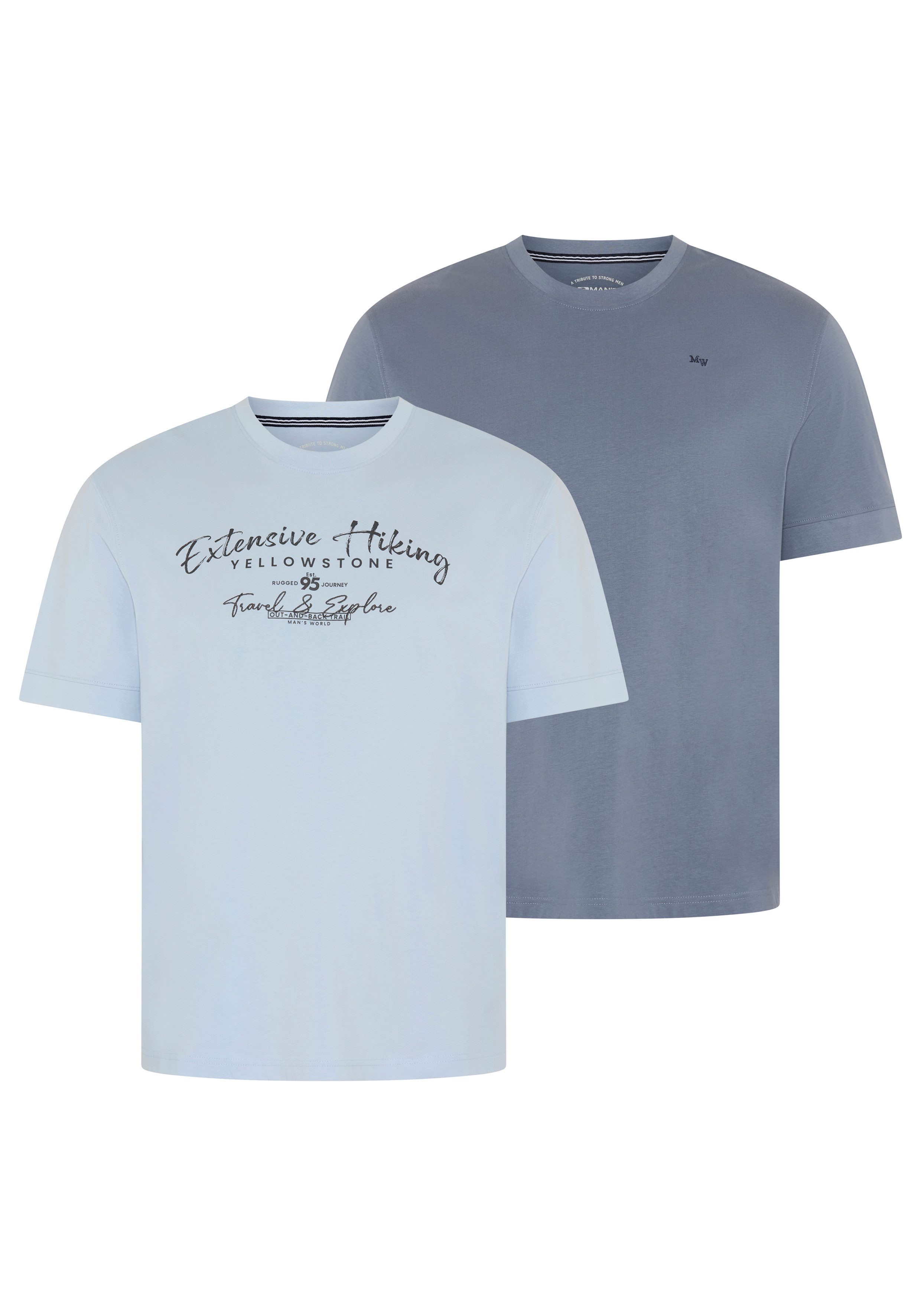 Man's World Plus Rundhalsshirt auch in Grosse Größen bis Gr. 7XL Ärmel-Fit (2er- Pack) Regular Fit, Kurzarm, mit Rundhalsausschnitt, bedruckt