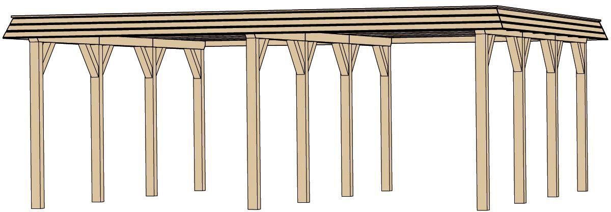 weka Doppelcarport Leimholz-Flachdach-Carport 615 Gr.1, BxT: 622x639 cm, 209 cm Einfahrtshöhe, Flachdach aus verzinktem Stahl mit Trapezprofil