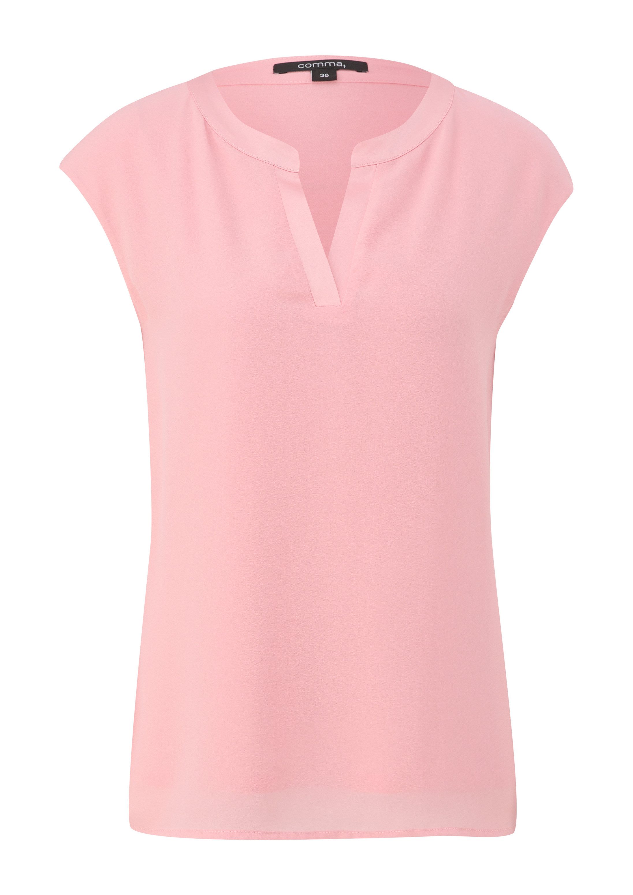 comma Kurzarmshirt T-Shirt Crêpe-Bluse mit Satin-Detail