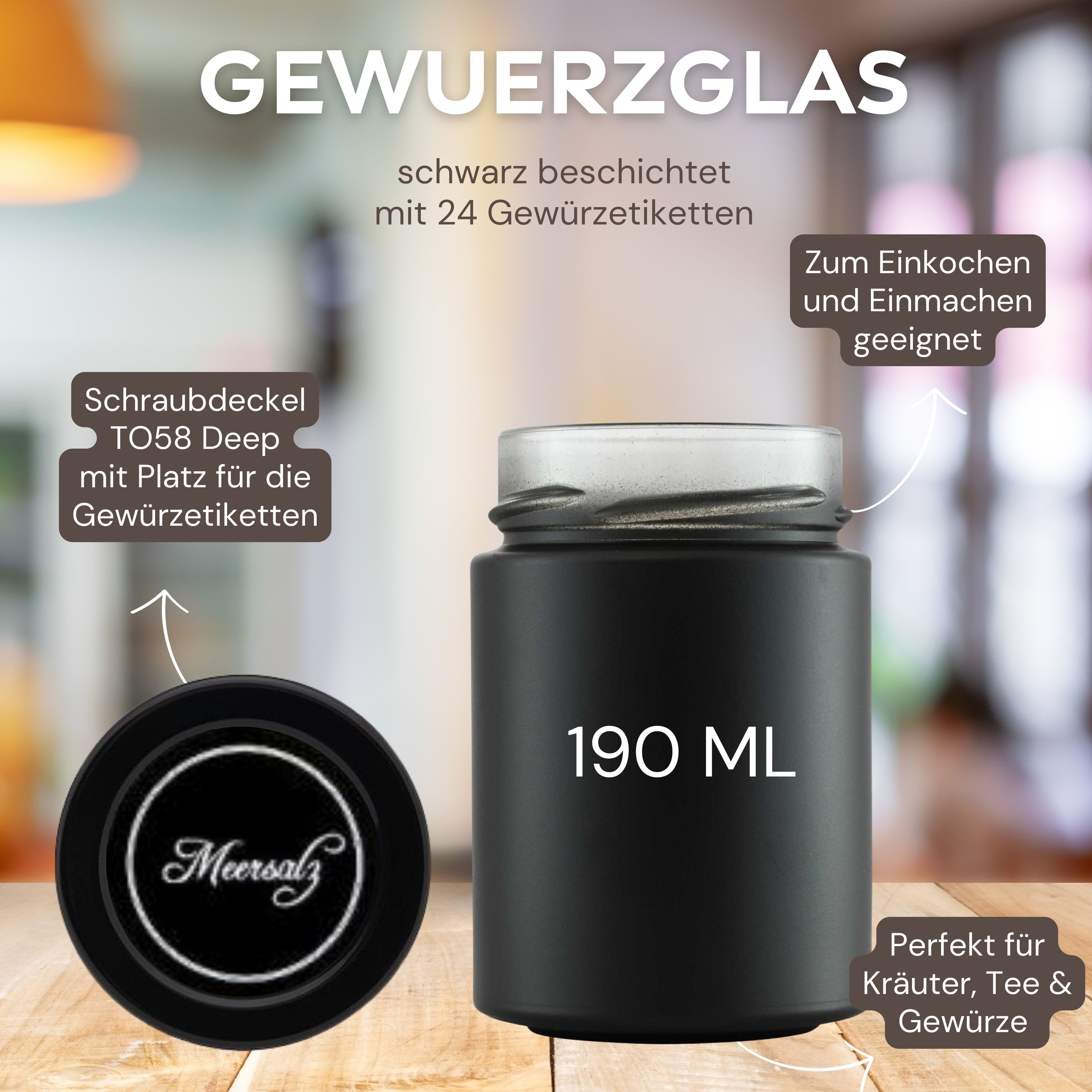 mikken Gewürzbehälter 12 Gewürzgläser 190 ml schwarz mit Deckel und 24 Gewü günstig online kaufen
