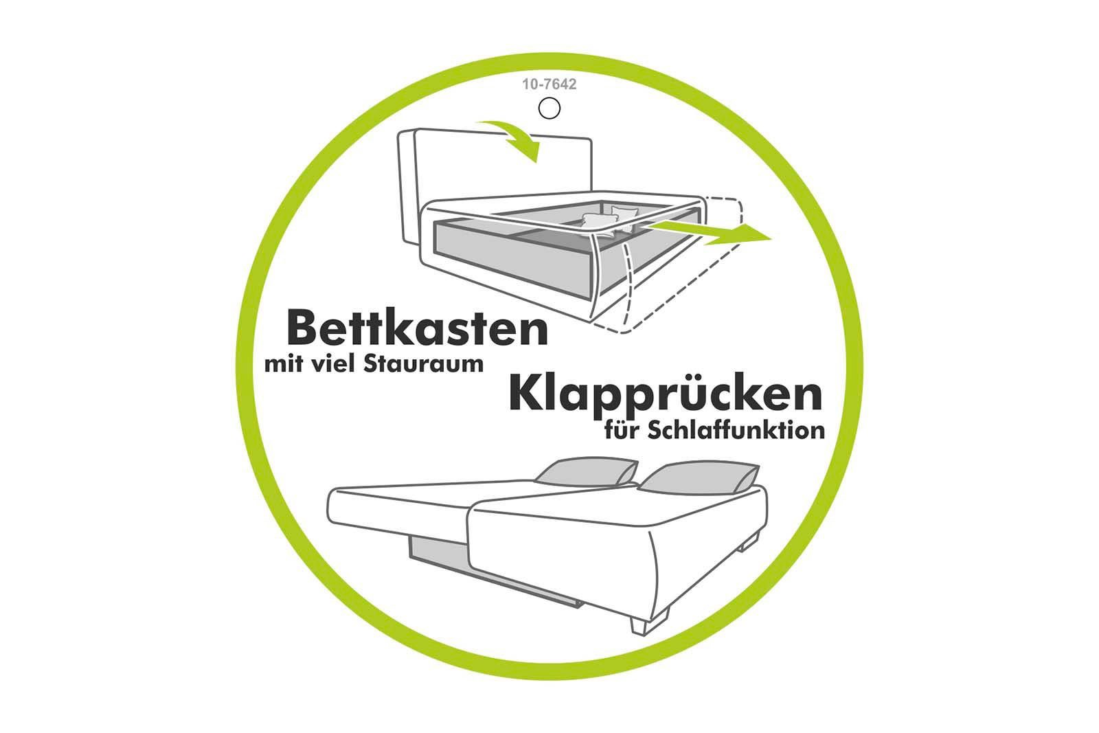 mit und Gruppe Bettkasten, Federkernpolsterung Recamiere Rex, grau-beige Bettfunktion Jockenhöfer | grau-beige