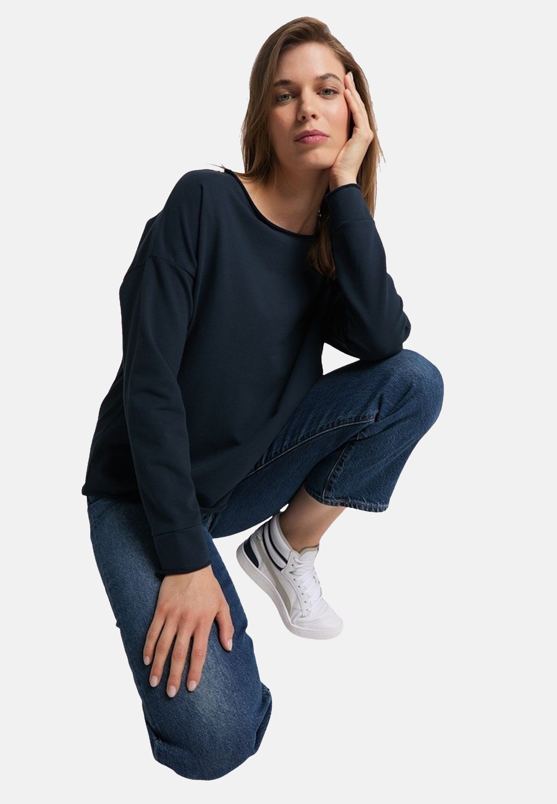 Elbsand Sweatshirt Pullover (1-tlg) vertikalem dunkelblau Riane mit Sweatshirt Backprint