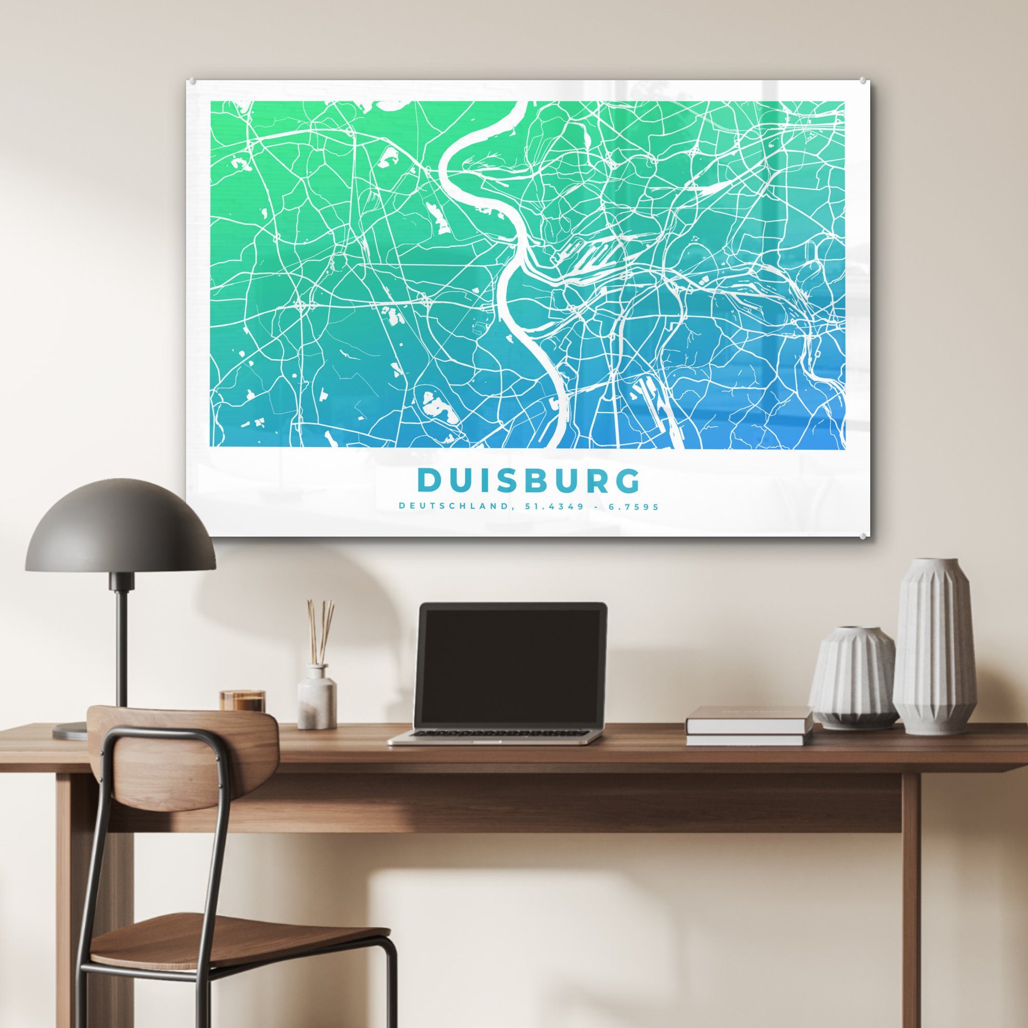 Wohnzimmer - Duisburg (1 Schlafzimmer - Acrylglasbild MuchoWow St), Deutschland, Stadtplan & Acrylglasbilder