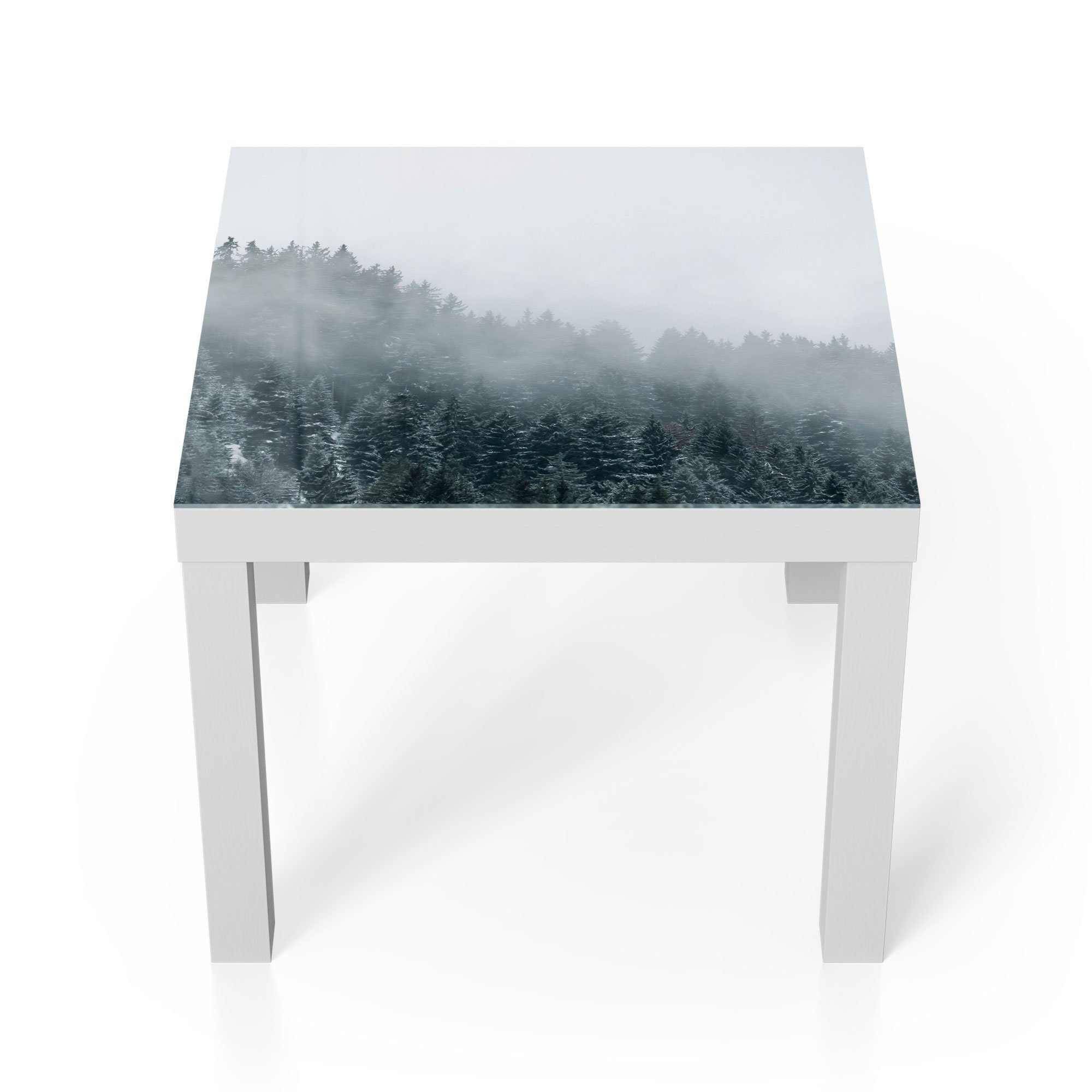 DEQORI Couchtisch 'Nebel über Baumwipfeln', Glas Beistelltisch Glastisch modern Weiß