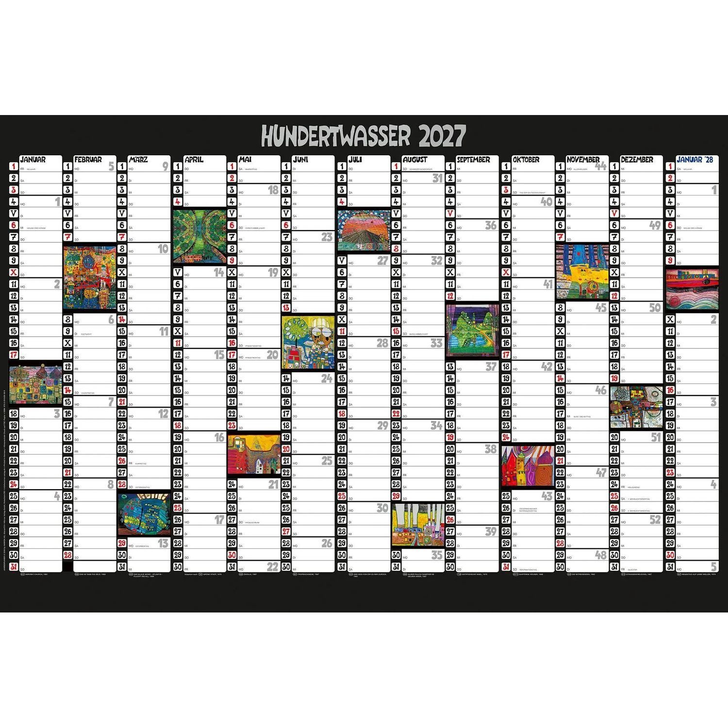 Wörner Wandkalender Hundertwasser Mini-Jahresplaner Art 2027