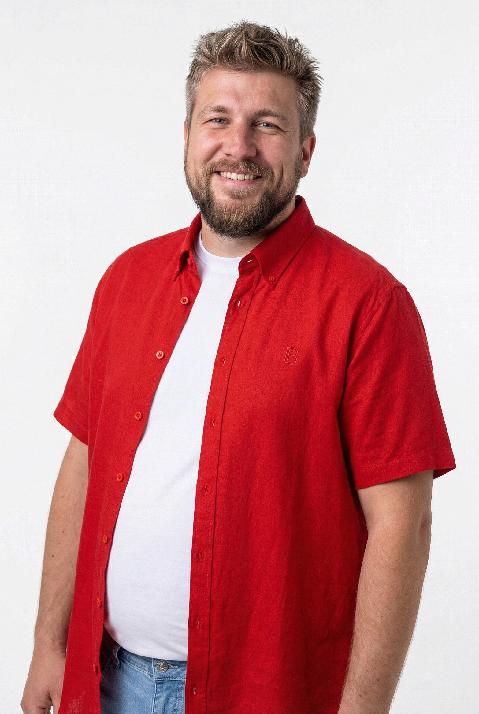 Boston Park Kurzarmhemd Leinenoptik-Hemd Halbarm Buttondown-Kragen