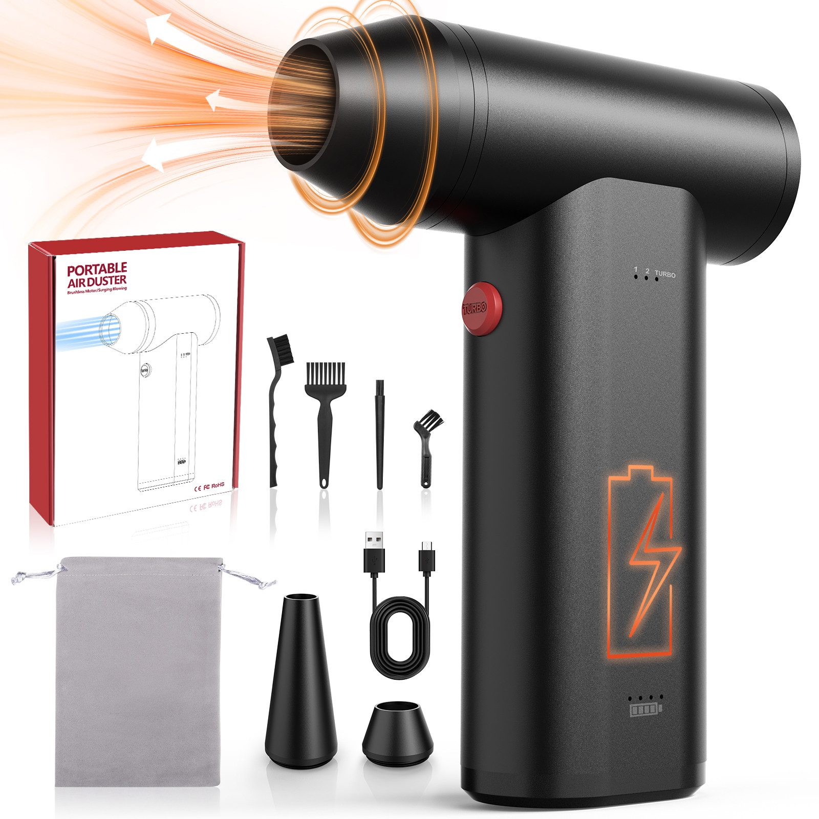 Kitcanis Akku-Handstaubsauger Elektrische Staubgebläse, 160 W, beutellos, 150000 U/min Turbo 3-Gang, Super Power Cordless Compressed Air Duster