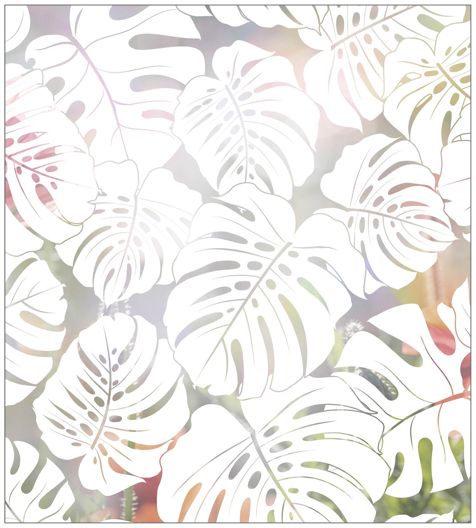 Fensterfolie Look Monstera white, MySpotti, halbtransparent, glatt, 90 x 100 cm, statisch haftend | Fensterfolien