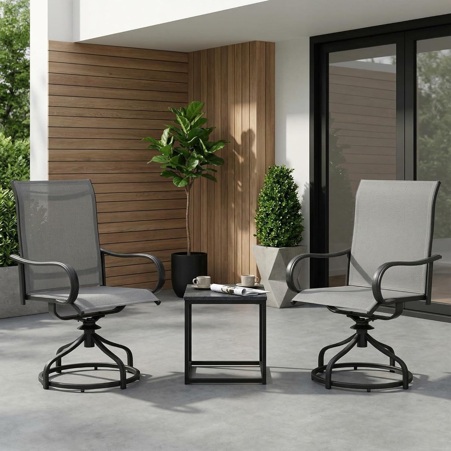 TLGREEN Gartenstuhl 360° drehbar, 2er Set Vollstahl-Teslin-Drehstuhl, (Wetterfeste Rostbeständig,bis 150 kg belastbar, 2 St), Für Terrasse Garten Balkon Bistrot