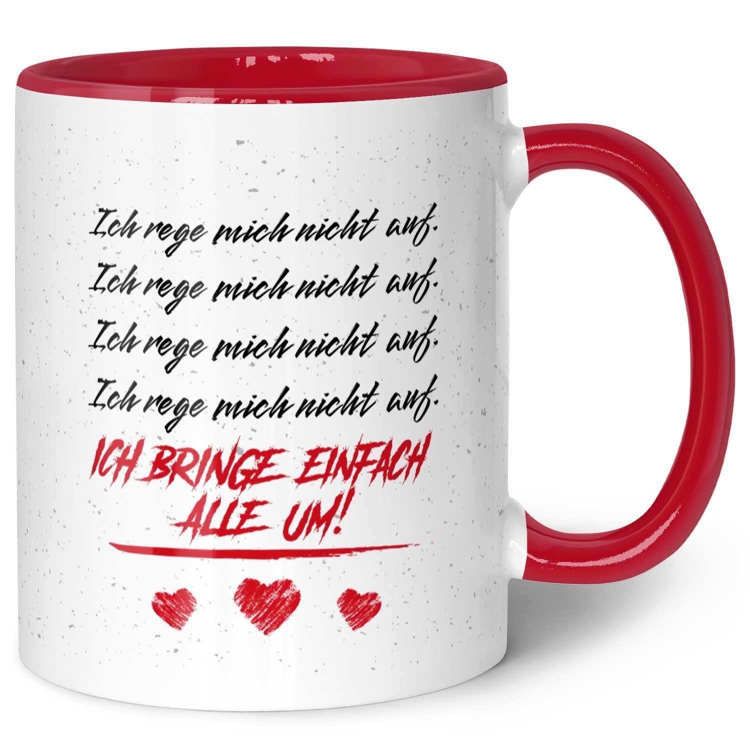 GRAVURZEILE Tasse mit Spruch - Ich rege mich nicht auf - Geschenke für Kollegen, Keramik, Farbe: Rot