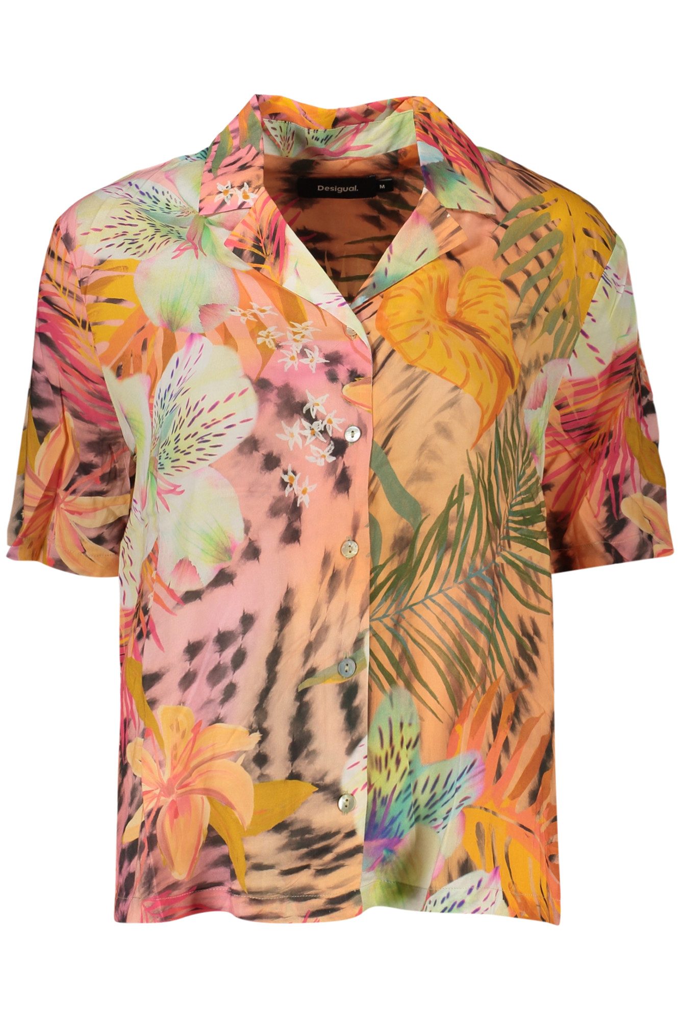 Desigual Blusenshirt Buntes Damen-Kurzarmhemd mit V-Ausschnitt und