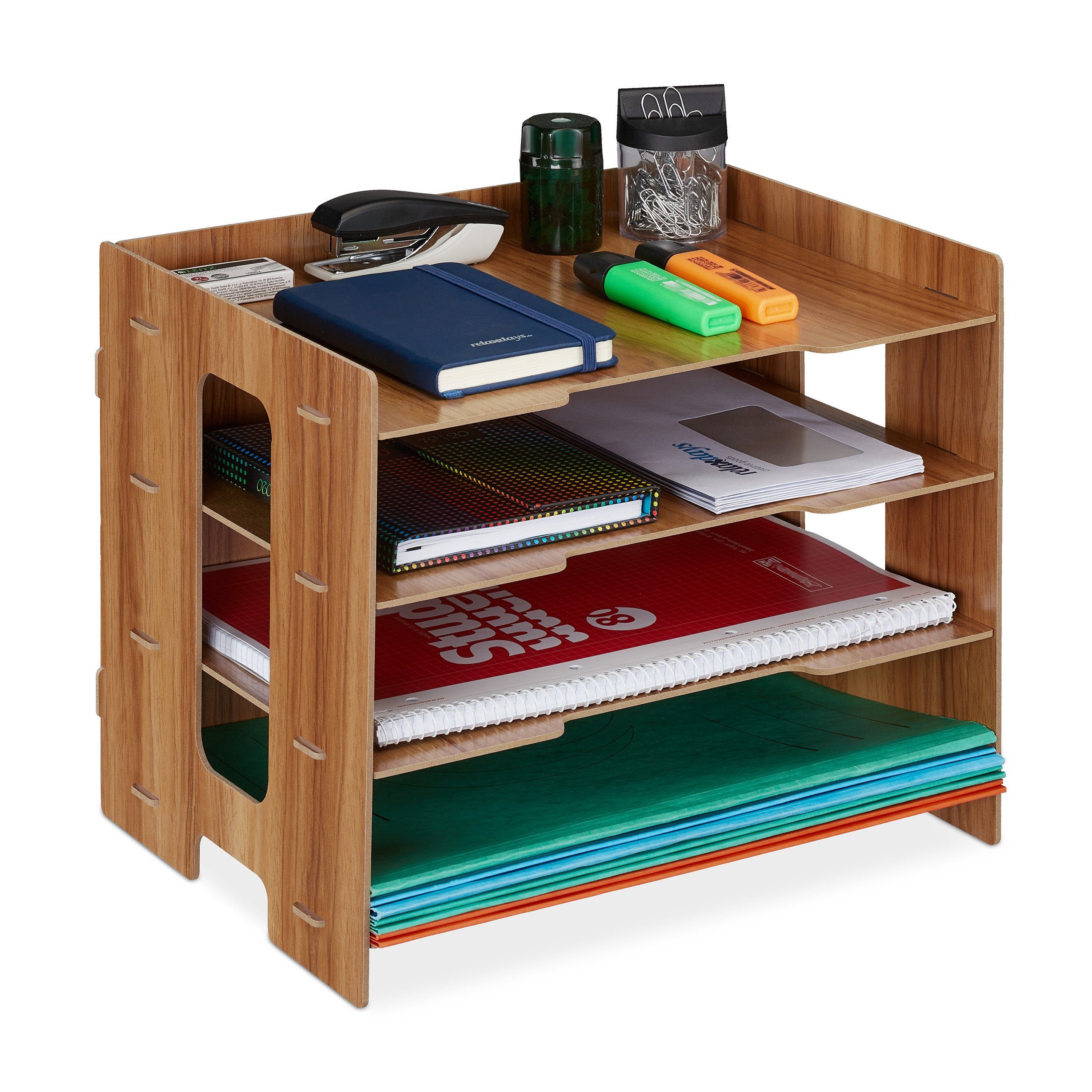 relaxdays Briefablage aus MDF mit 3 Fächern (1-St), dunkelbraun
