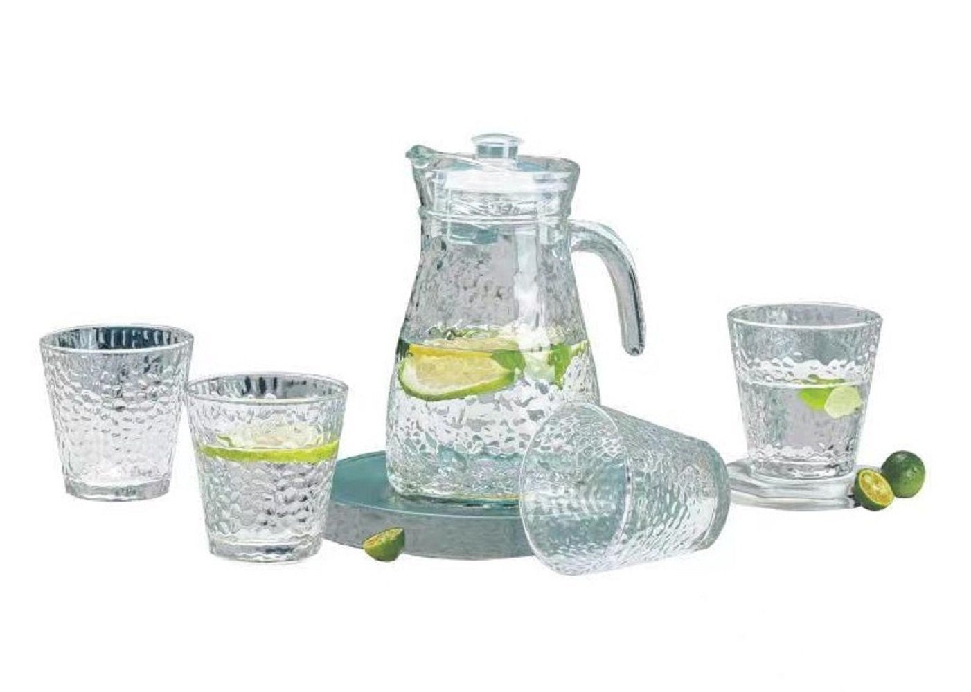 Cheffinger Karaffe 1,2 Liter Krug Karaffe 4 Gläser je 220ml Glas Trinkgläser 5 tlg GB05, (5-tlg)