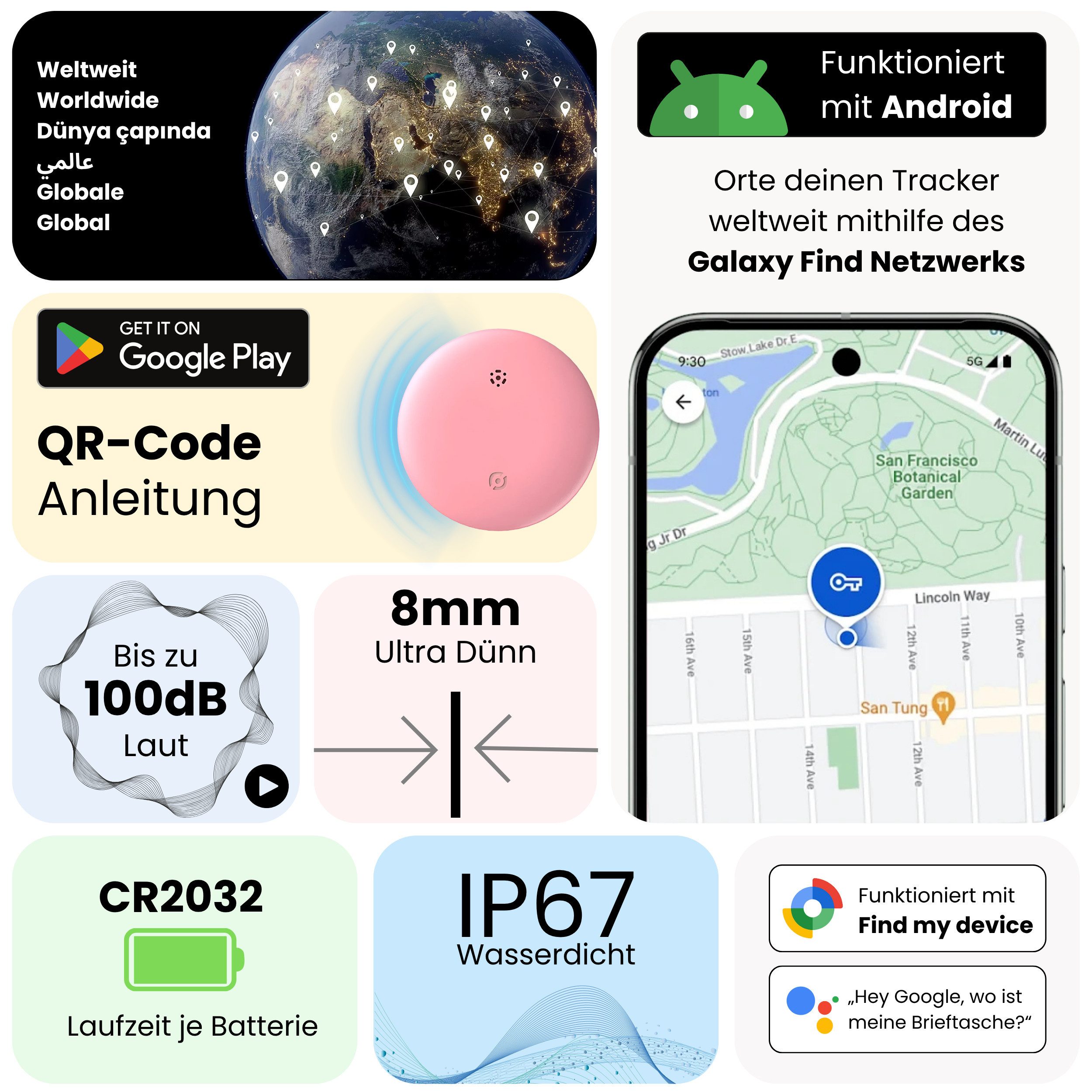 S&T Design GPS Tracker Smart Tag AirTag alternative für Android Schlüsselfinder GPS-Tracker (Weltweit Wasserdicht Bluetooth Key Finder Tasche/Koffer/Brieftasche – Bild 3 von 5