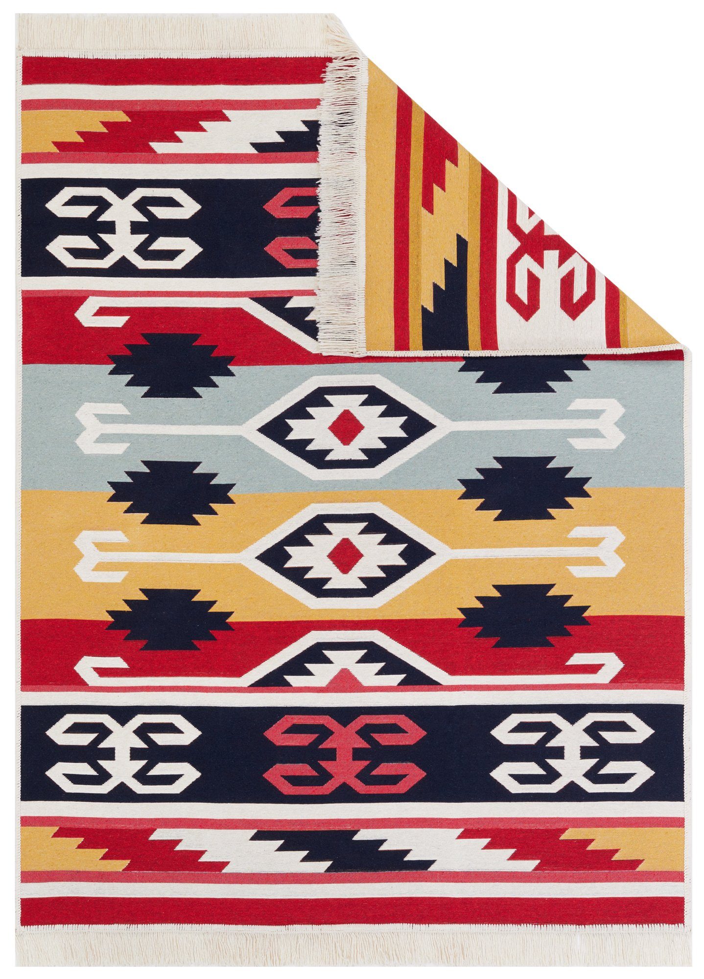 Tapiso Teppich AZTECA, rechteckig, Wohnzimmer, Schlafzimmer, Fransen