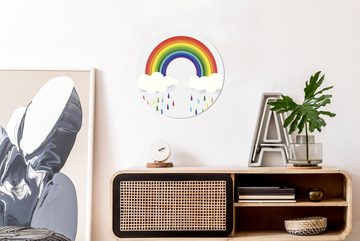 MuchoWow Wandsticker Eine Illustration eines Regenbogens mit Wolken und Regenbogentropfen (1 St), Tapetenkreis für Kinderzimmer, Tapetenaufkleber, Rund, Wohnzimmer