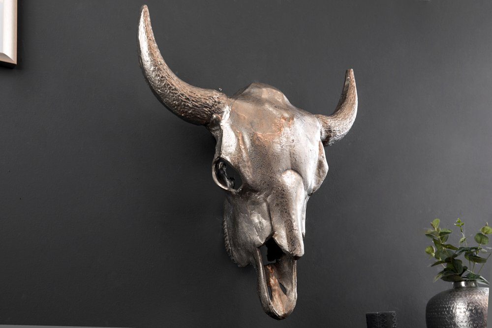 · Skulptur · St), · Deko Wanddekoobjekt silber Stierkopf Schlafzimmer Metall · · MATADOR riess-ambiente 56cm (1 Wohnzimmer