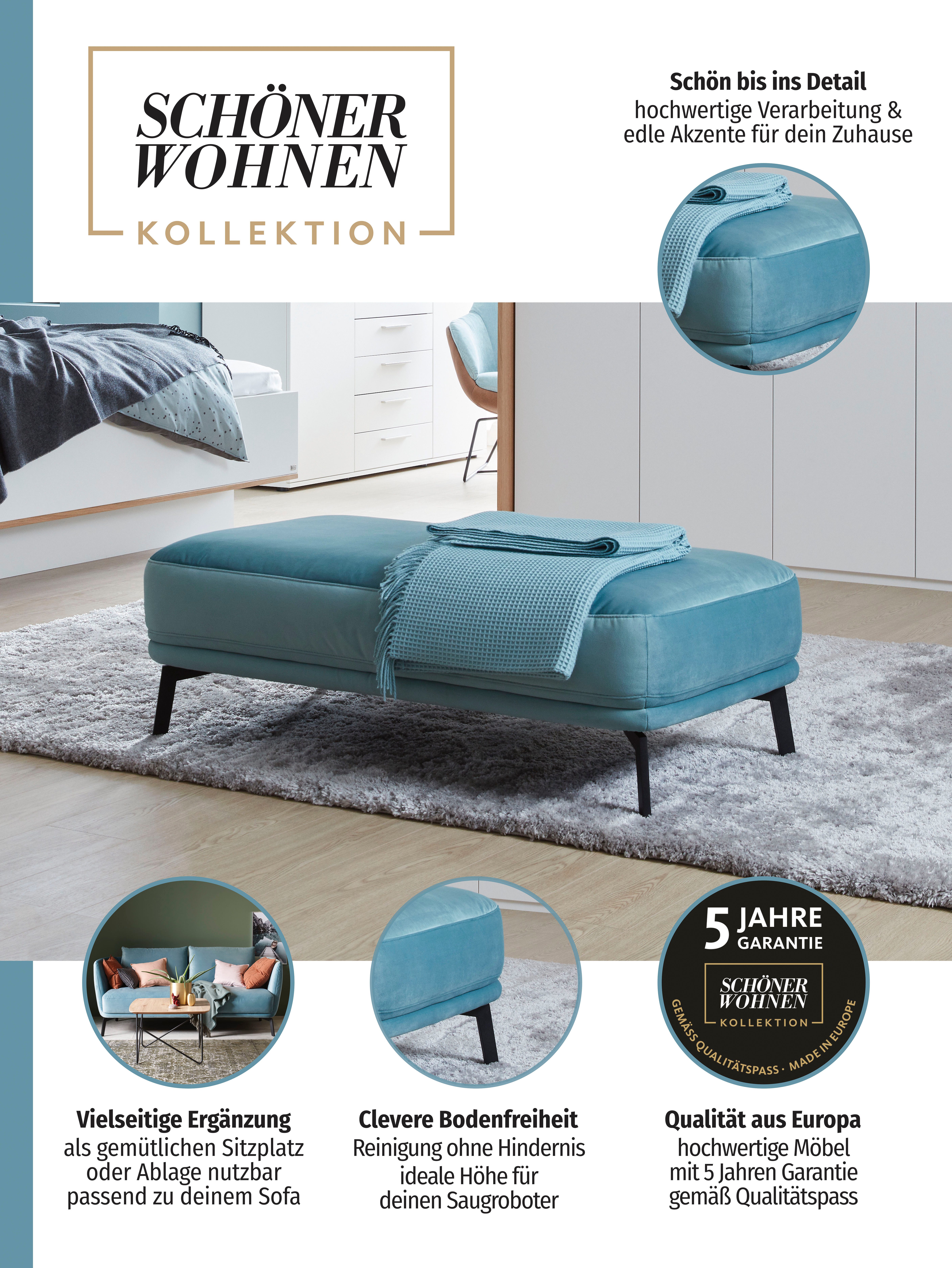 SCHÖNER WOHNEN-Kollektion Hockerbank Pearl - 5 Jahre Hersteller-Garantie, auch in Bouclé, Passend zur Serie Pearl, Füße Massivholz