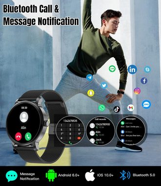 LEMFO IP68-Wasserdichtigkeit Smartwatch (1,43 Zoll, Android, iOS), mit Telefonfunktion, AMOLED HD Display Schlafmonitor Pulsuhr SPO2