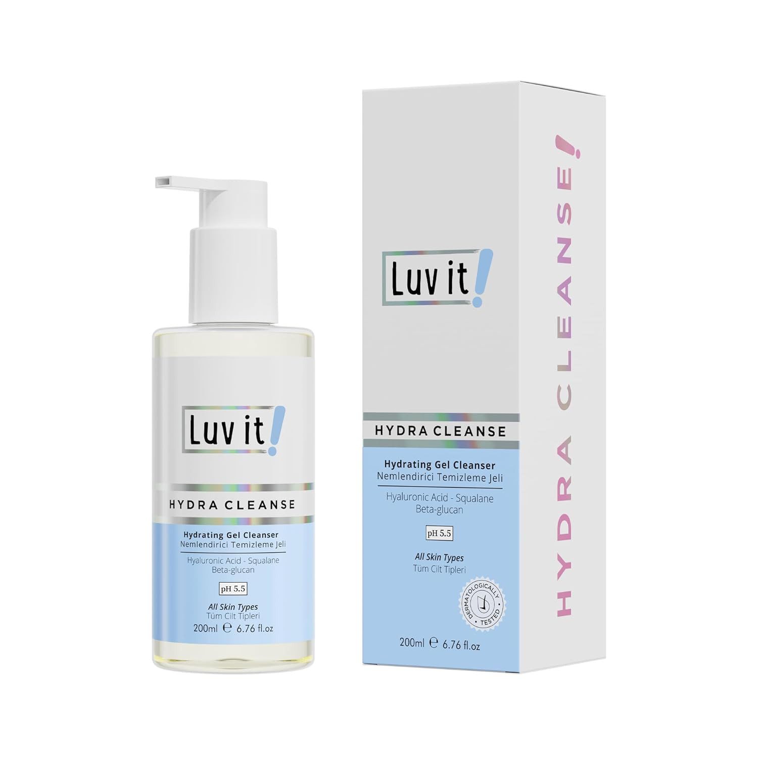 Luv it! Gesichtsreinigungsgel Feuchtigkeitsspendend mit Hyaluronsäure, Squalan und Beta-Glucan, 200ml