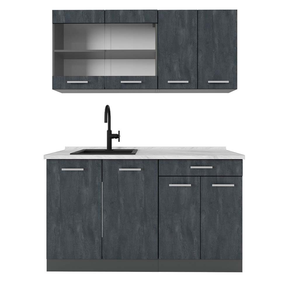Vicco Küchenzeile R-Line, Schwarz Beton/Anthrazit, 140 günstig online kaufen