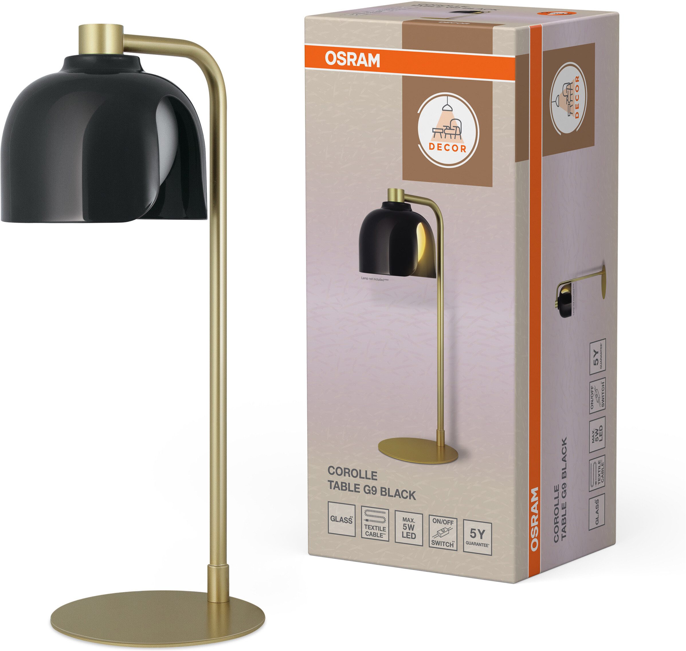 Osram Tischleuchte Decor Corolle, ohne Leuchtmittel, Fassung G9, Stahl und Glas